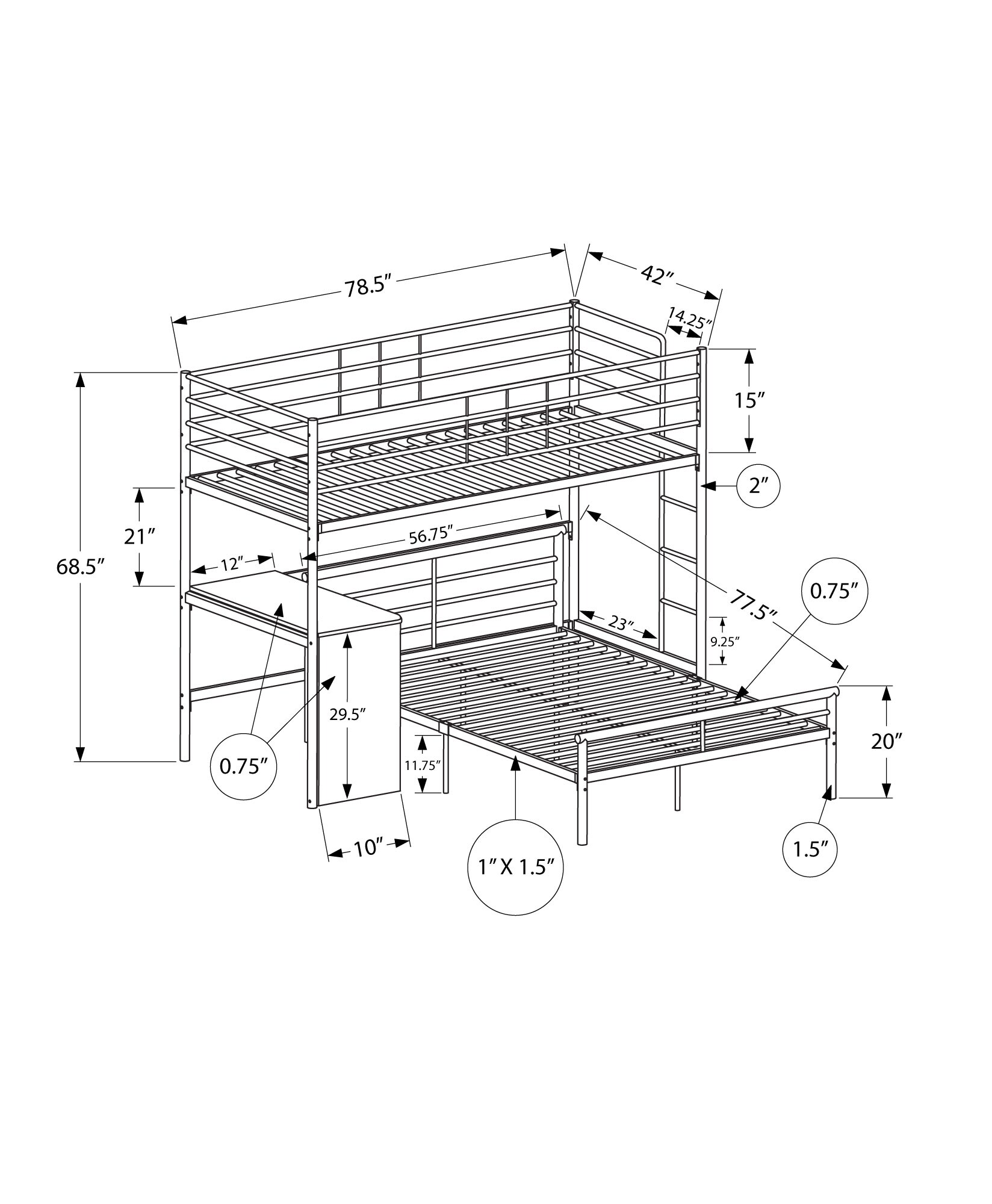 Monarch Specialties Grey Twin Over Full Bunk Bed at Lowes.com