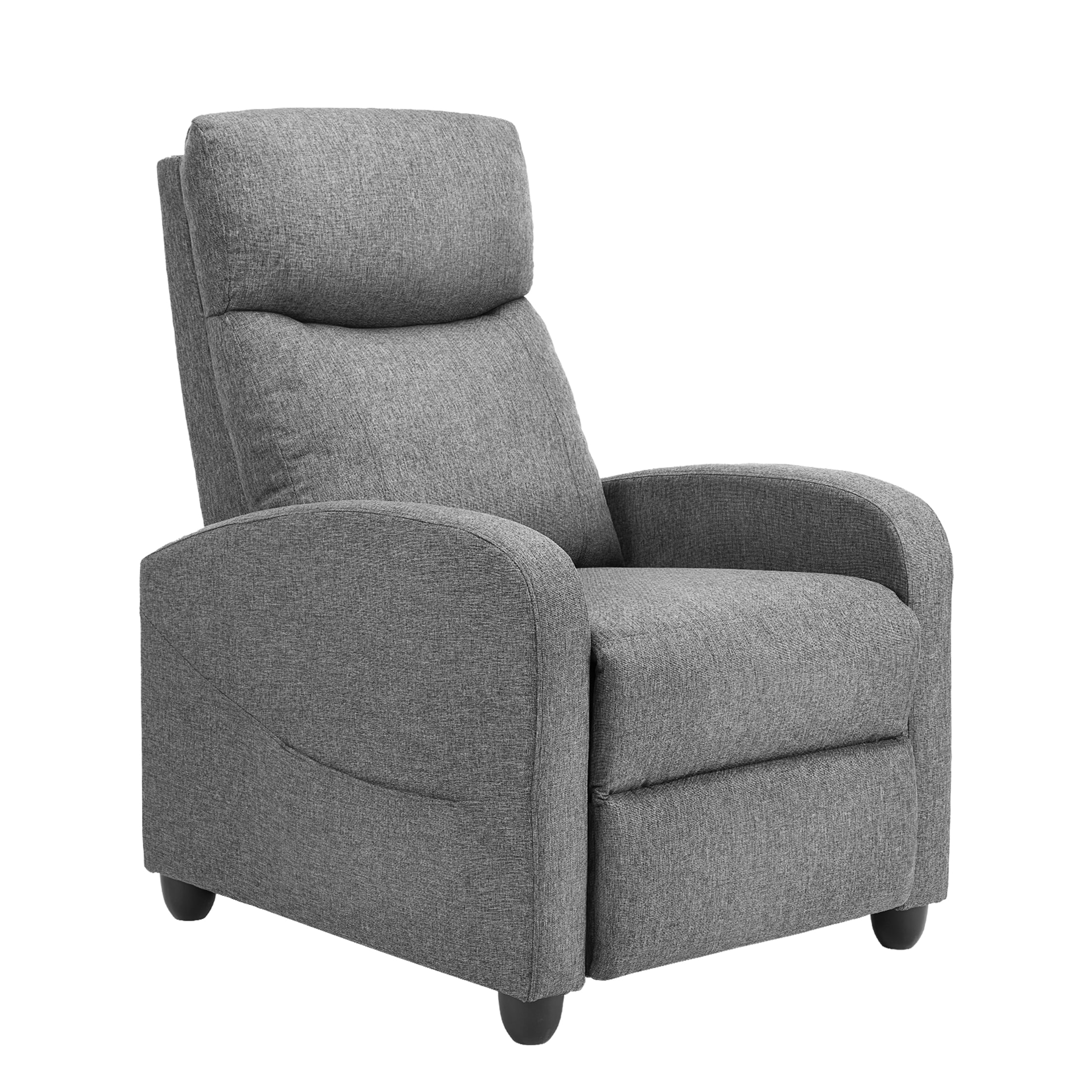 Sweetcrispy Gray Linen Upholstered Adjustable Modern Recliner Sofa with Side Pocket for Living Room