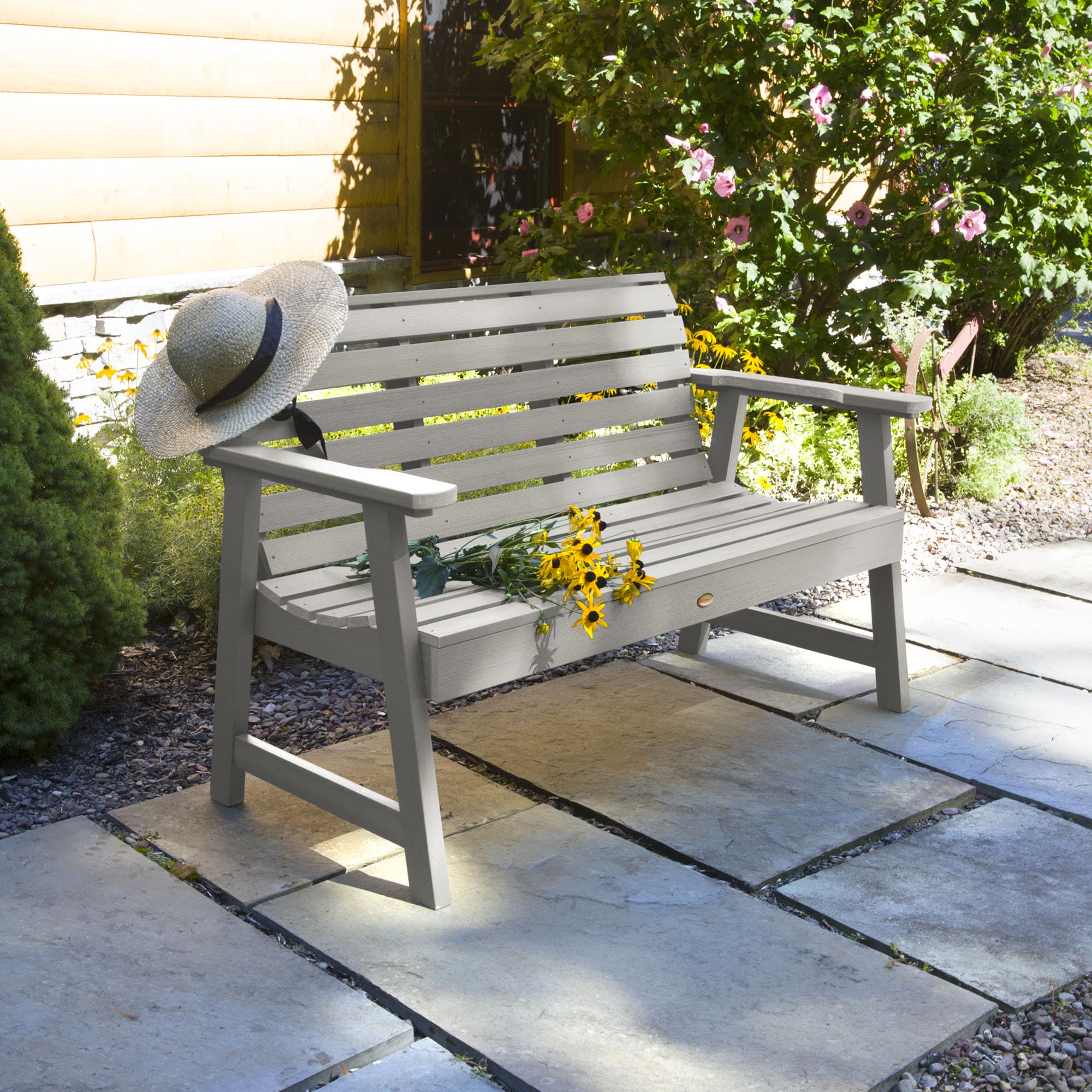 highwood AD-BENW4-HGR Weatherly 50.09-in W x 33.7-in H Harbor Gray Plastic Garden Bench