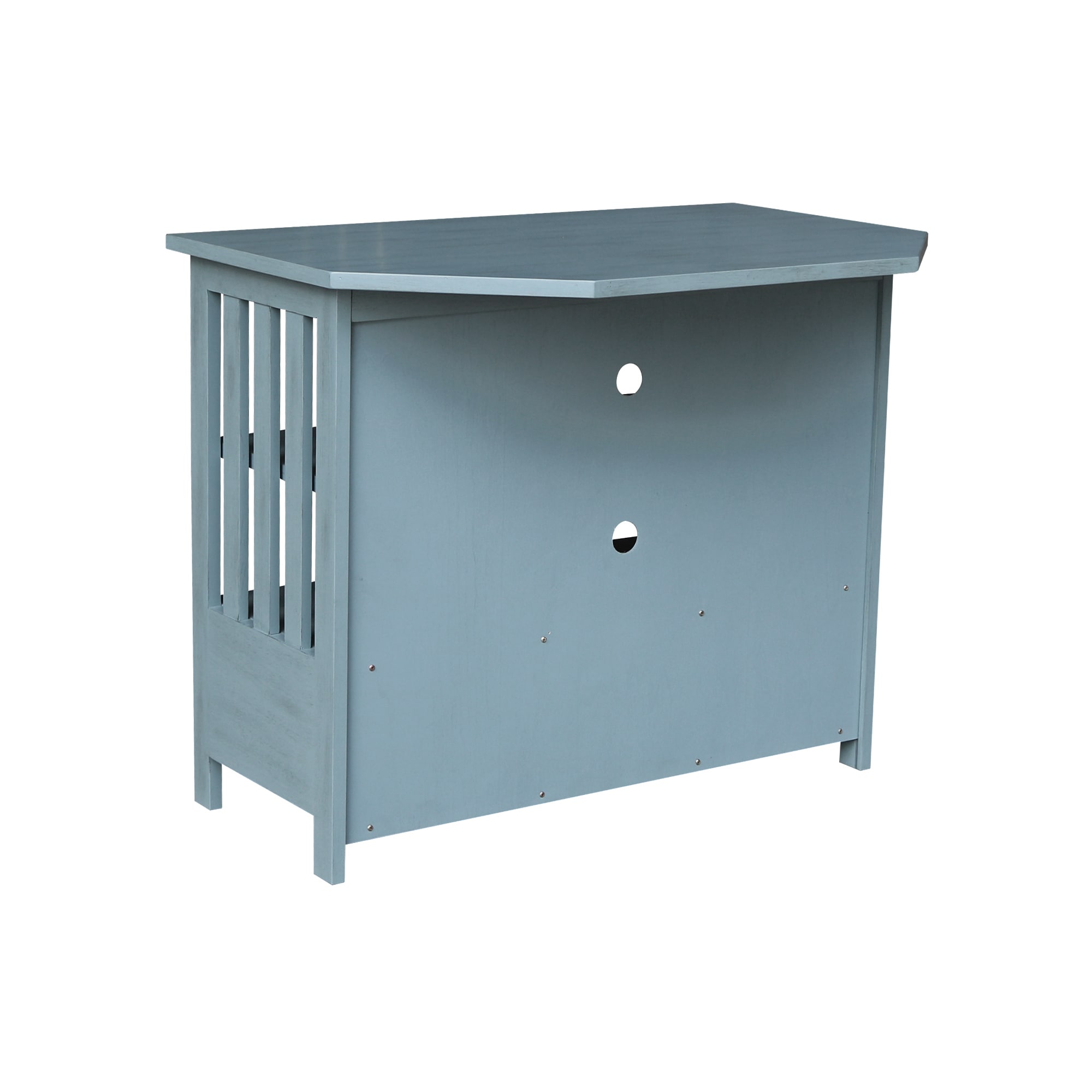 Ocean Blue Solid Parawood Corner TV Stand with Cabinet