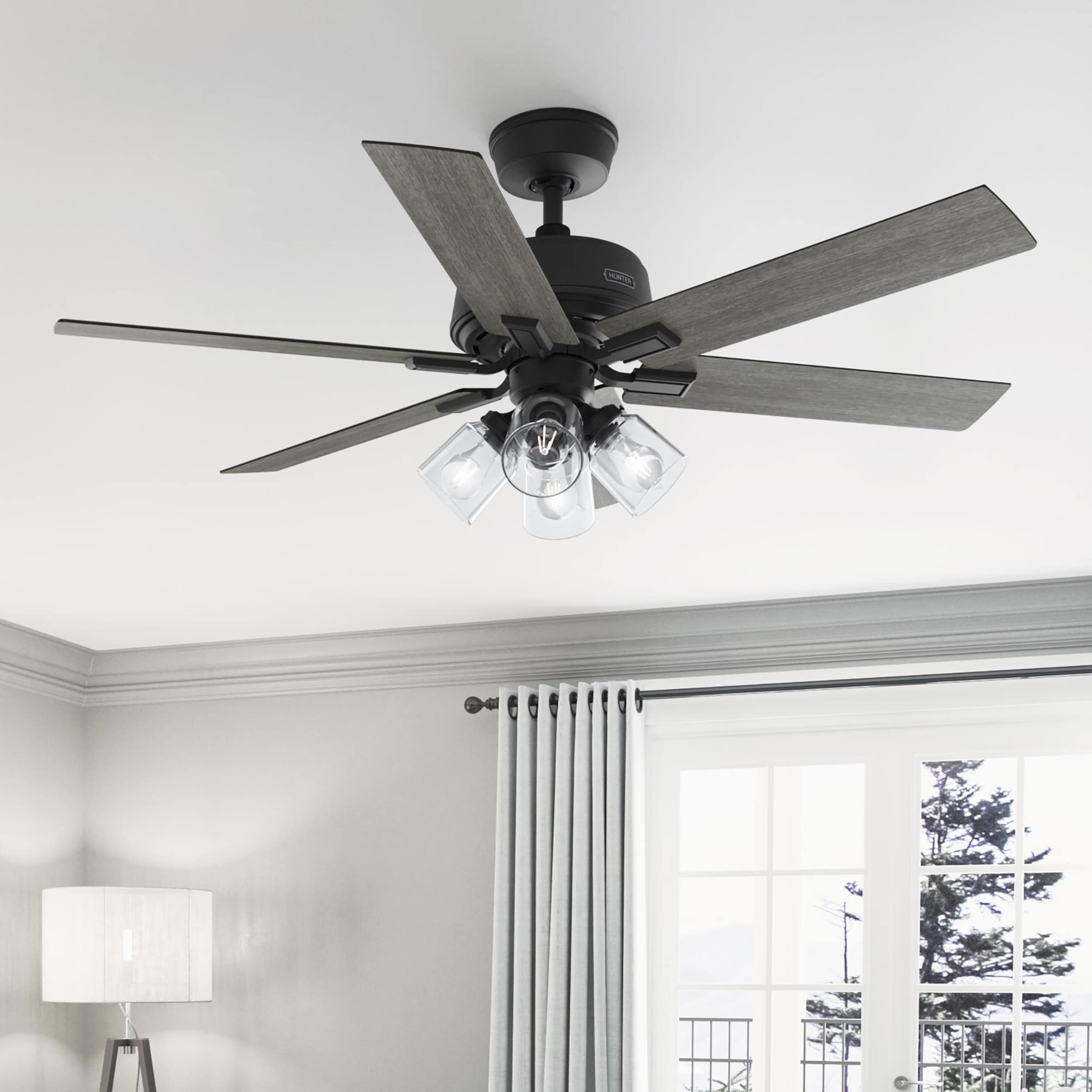 Hunter 52903 Fonthill 52-in Matte Black with Dark Gray Oak Blades Ceiling Fan With Light - Remote Included ( 6 -Blade )