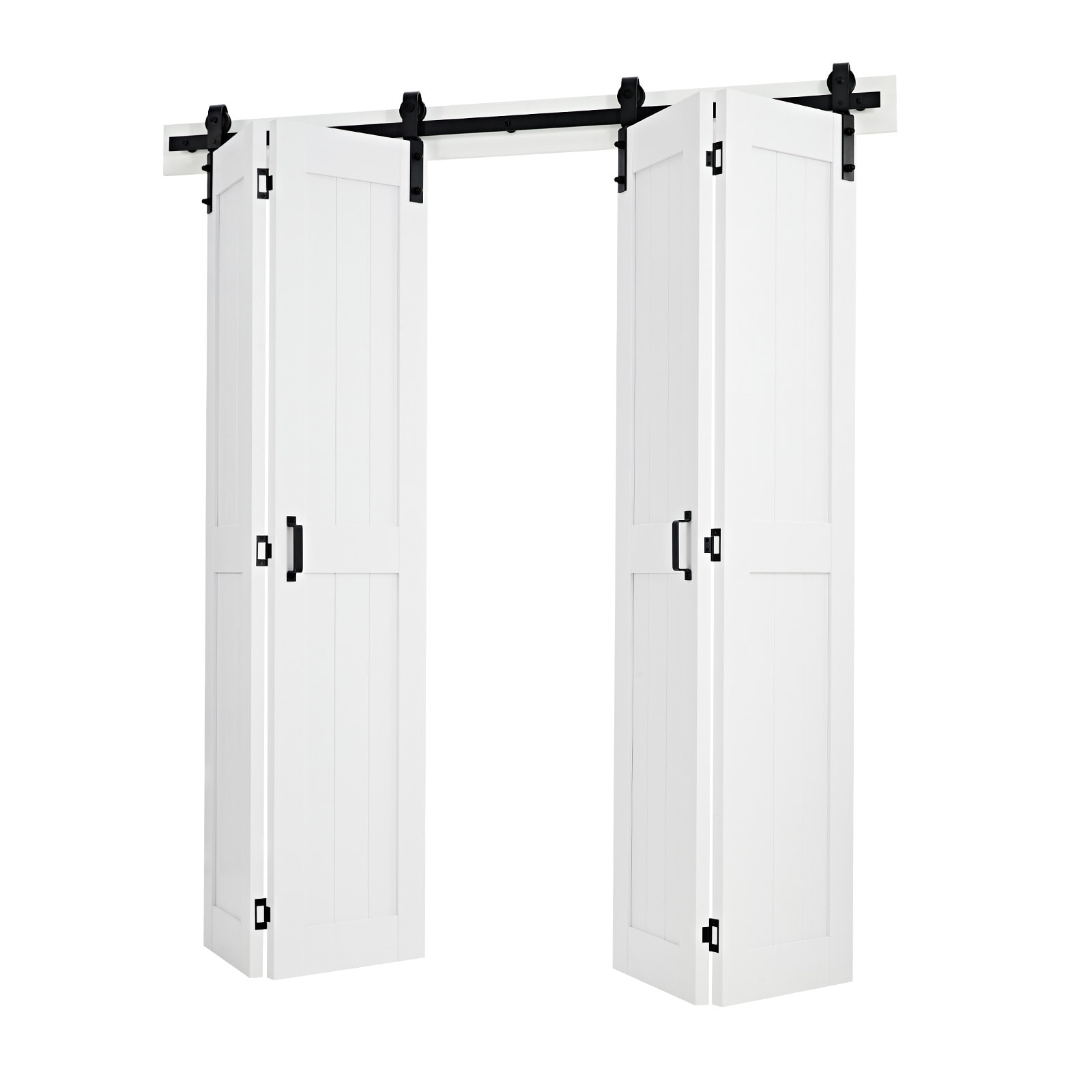 VEVOR Bifold Barn Door 72in x 84in MDF Bi-Fold Sliding Closet Doors Header Board and Hardware Kit Included H-Frame Space-Saving Design Pre-Assembled Panels Waterproof and Quiet White