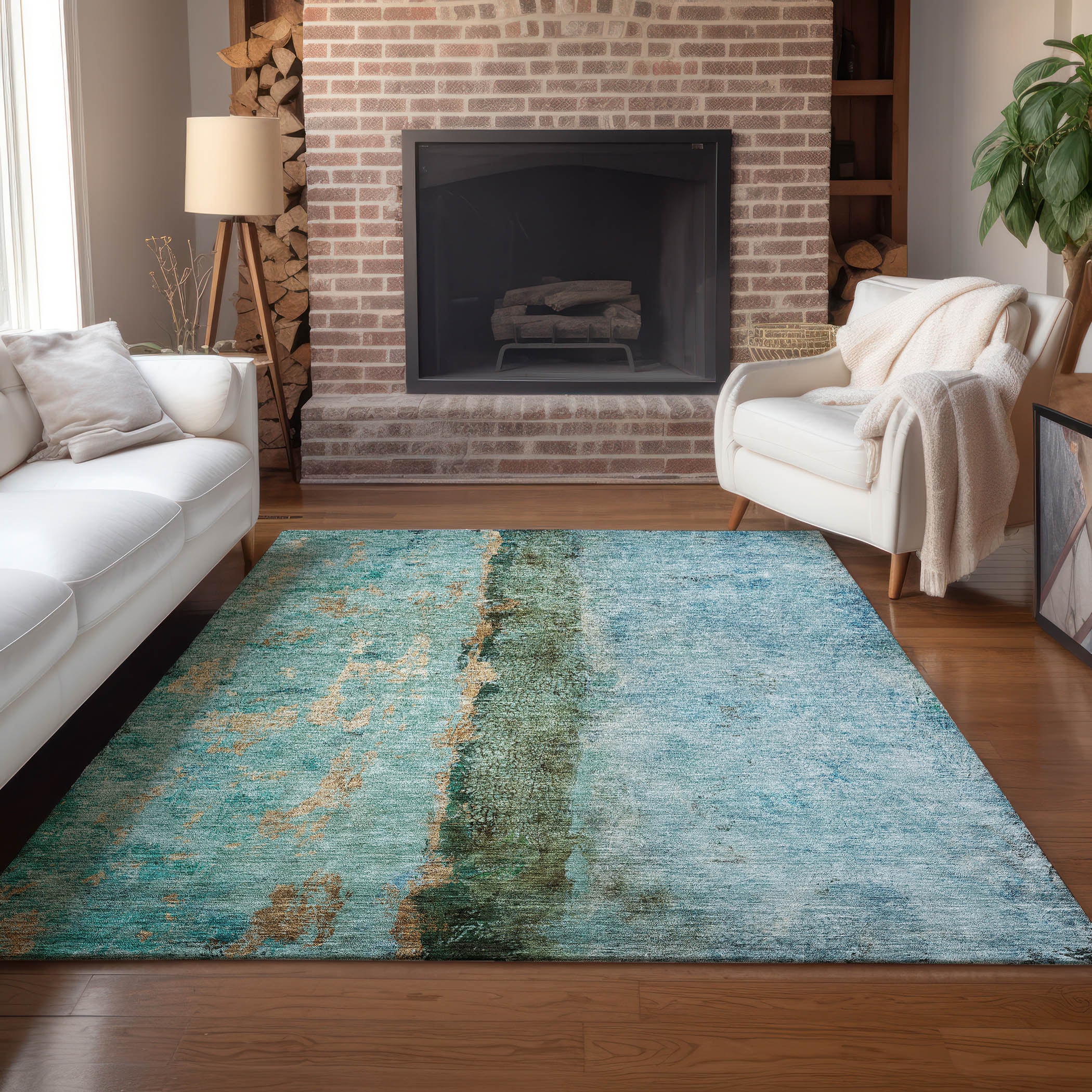Addison Rugs ACN605BU8X10 Chantille ACN605BU 8 x 10 (ft) Polyester Blue Rectangular Indoor/Outdoor Abstract Machine washable Area rug