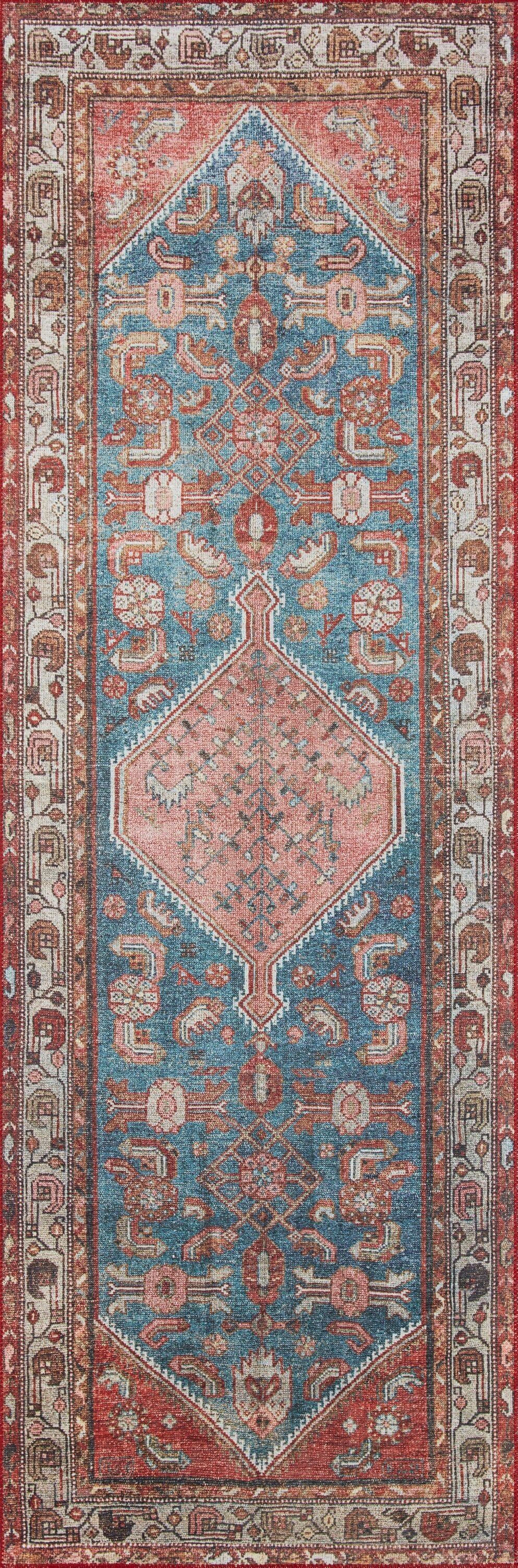 Loloi II LAYLLAY-10NNCG2696 Layla 3 x 10 (ft) Loomed Polyester Marine / Clay Rectangular Indoor Distressed/Overdyed Oriental Area rug