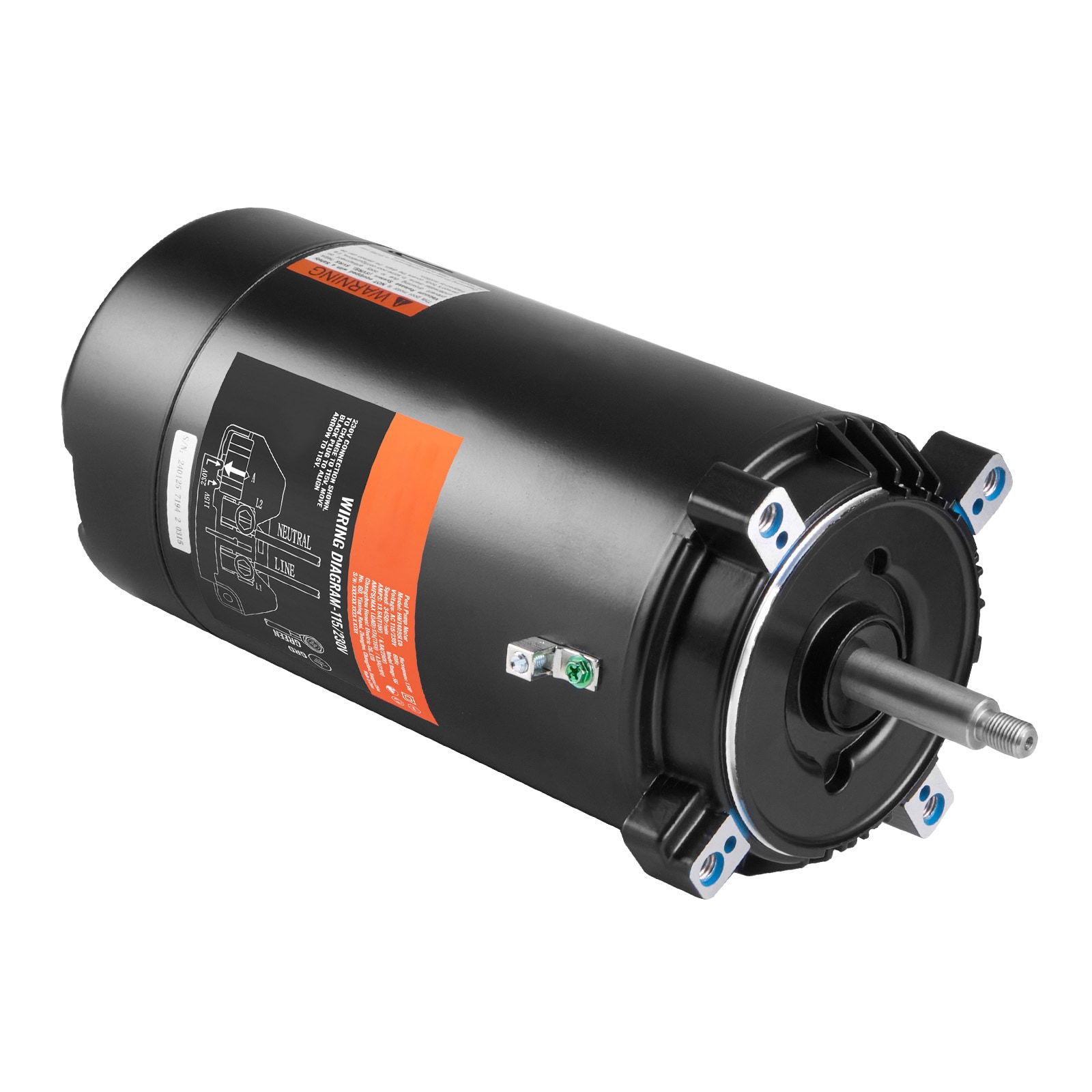 SVOPES YCBDJ15HP56JKPGQYV9 1.5-HP Pool Pump Motor, 56J Frame, 115V (13.6A) / 230V (6.8A), 3450-RPM, 60Hz, 1.3 Sf, 90&#956F/250V Capacitor, Ccw Rotation, Round Flange Replacement Motor