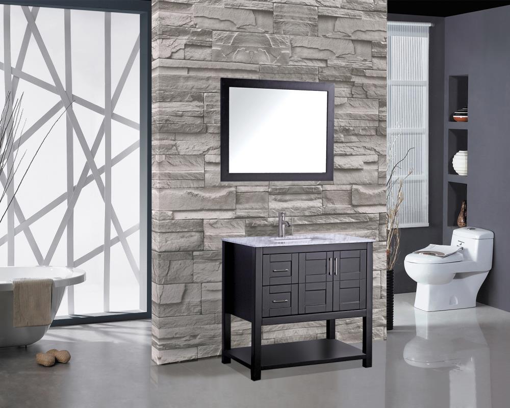 MTD Vanities 36-in White Single Sink Bathroom Vanity with White Carrera Natural Marble Top