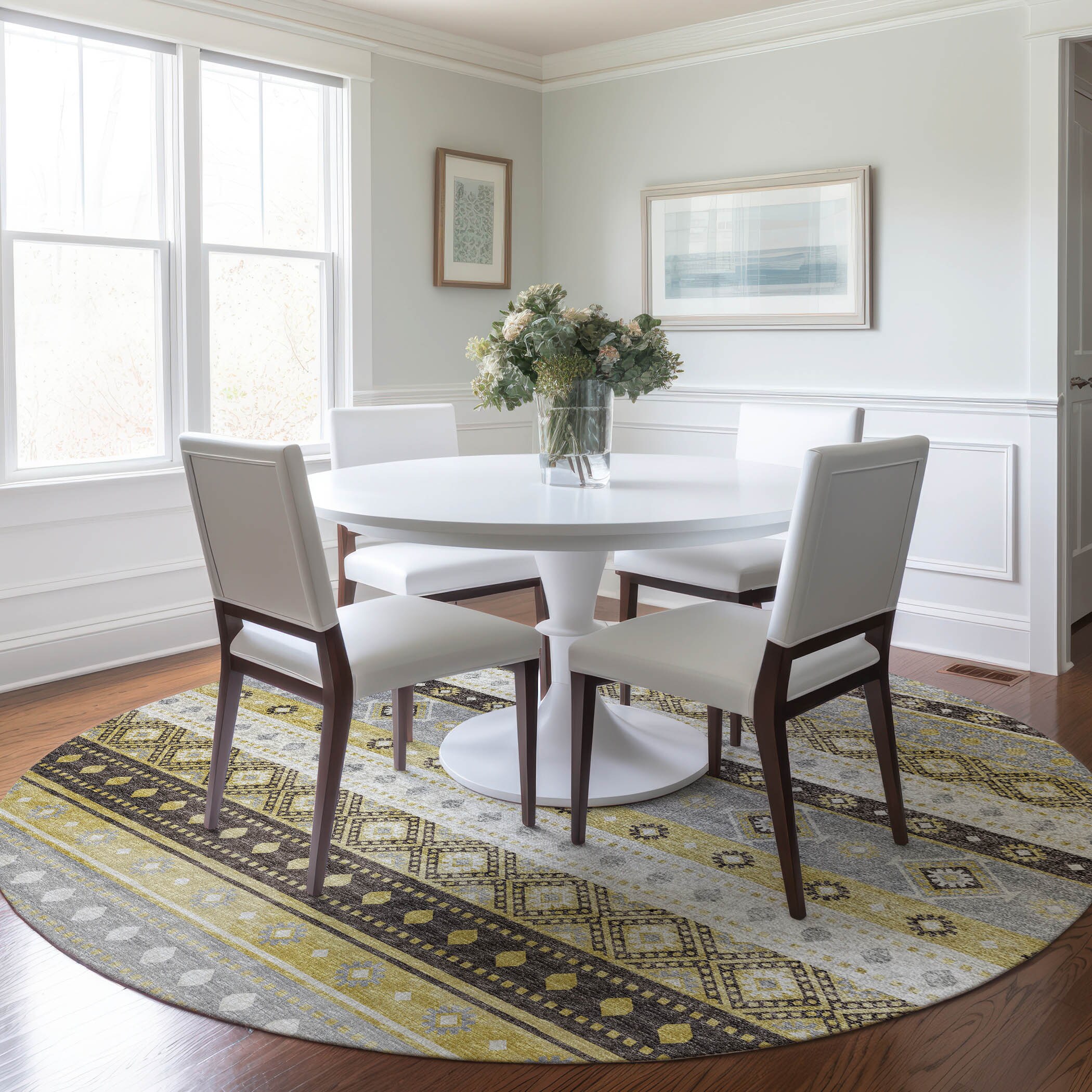 Addison Rugs AMF118GI8RO Mayfield AMF118GI 8 x 8 (ft) Loomed Polyester Gilded Round Indoor Geometric Machine washable Area rug