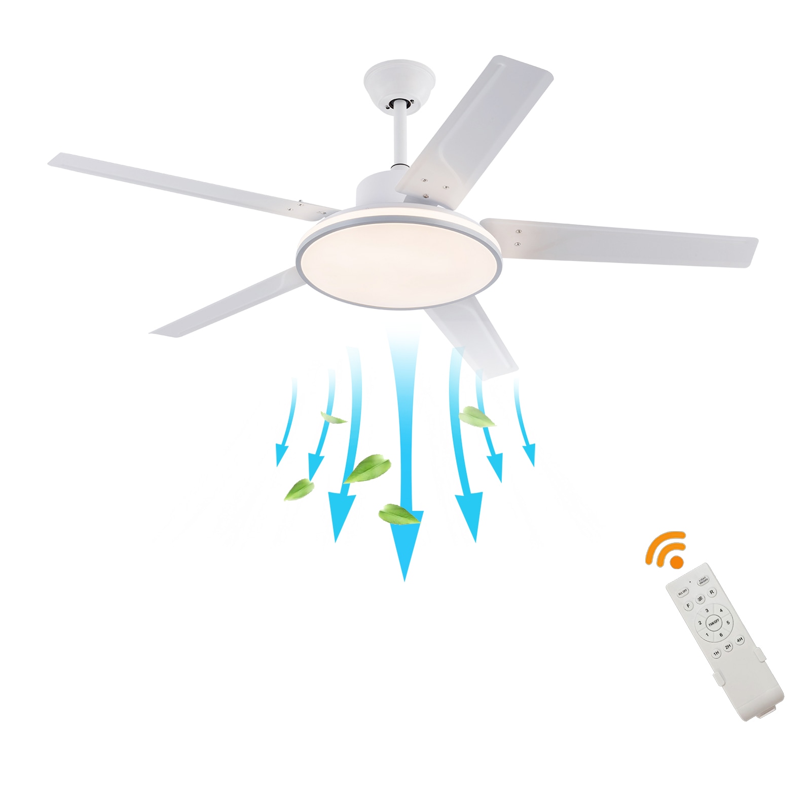 Oukaning JZUCOD-00200099 6-Speed Reverse 52-in Color-Changing White with Iron Blades Fandelier Ceiling Fan With Light and Remote ( 5 -Blade )