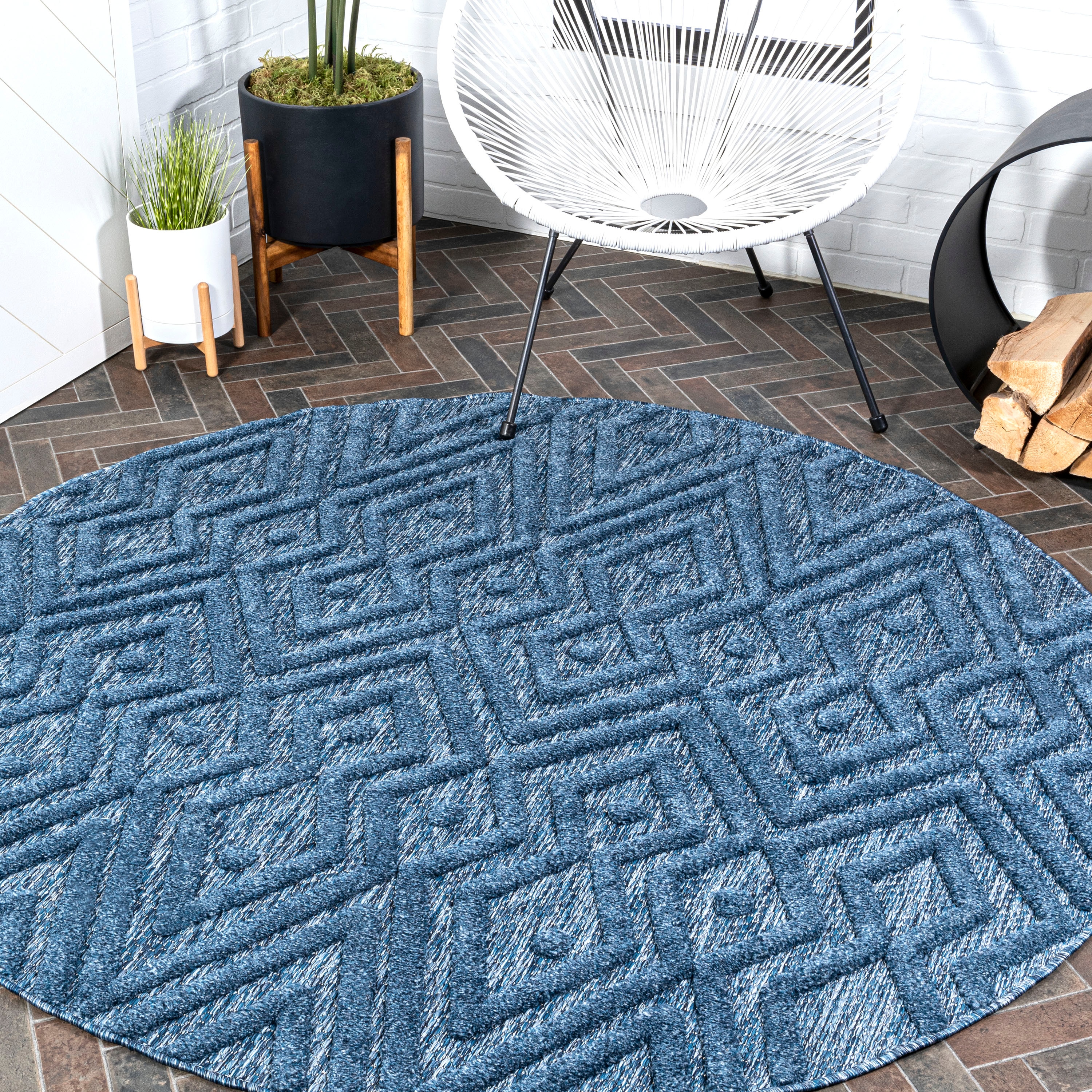 JONATHAN  Y IBZ100B-5R IBIZA Balansat Moroccan Diamond 5 x 5 (ft) Loomed Polypropylene Navy Round Indoor/Outdoor Geometric Bohemian/Eclectic Area rug
