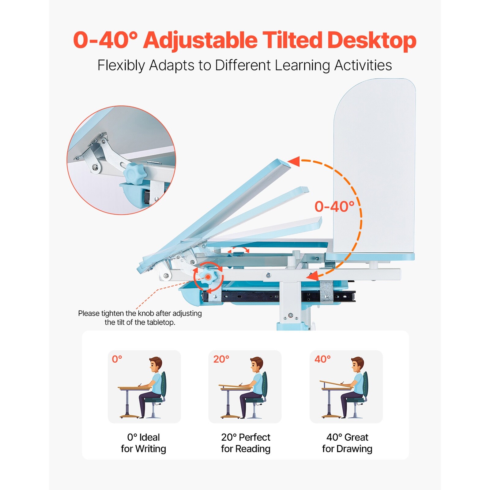 GIVIMO 31.5-in W Blue Kids Student Desk with Chair Included 21.26-in to ...