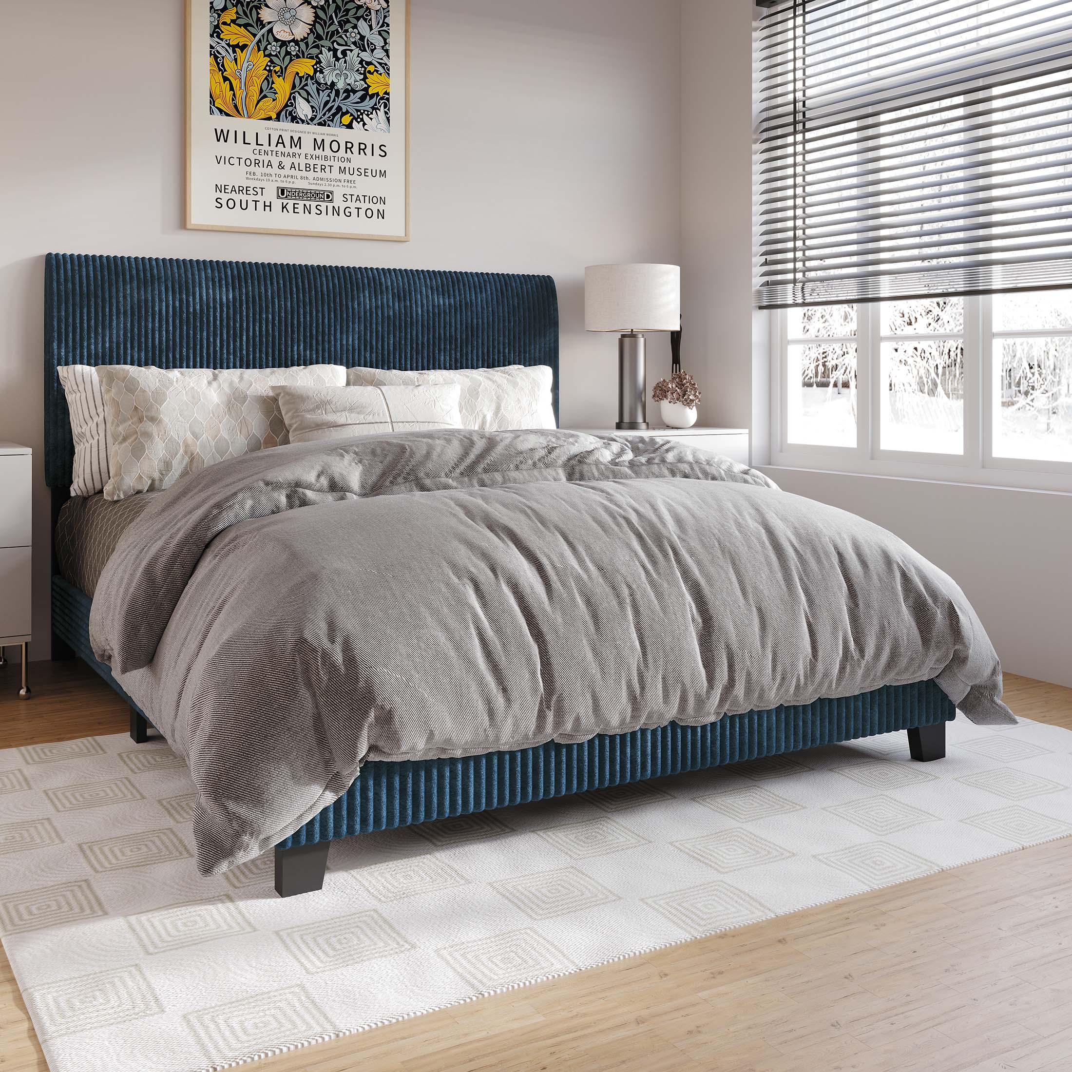 CasePiece C8453TUB-NBL-VV Navy Blue Twin Wood Upholstered Bed
