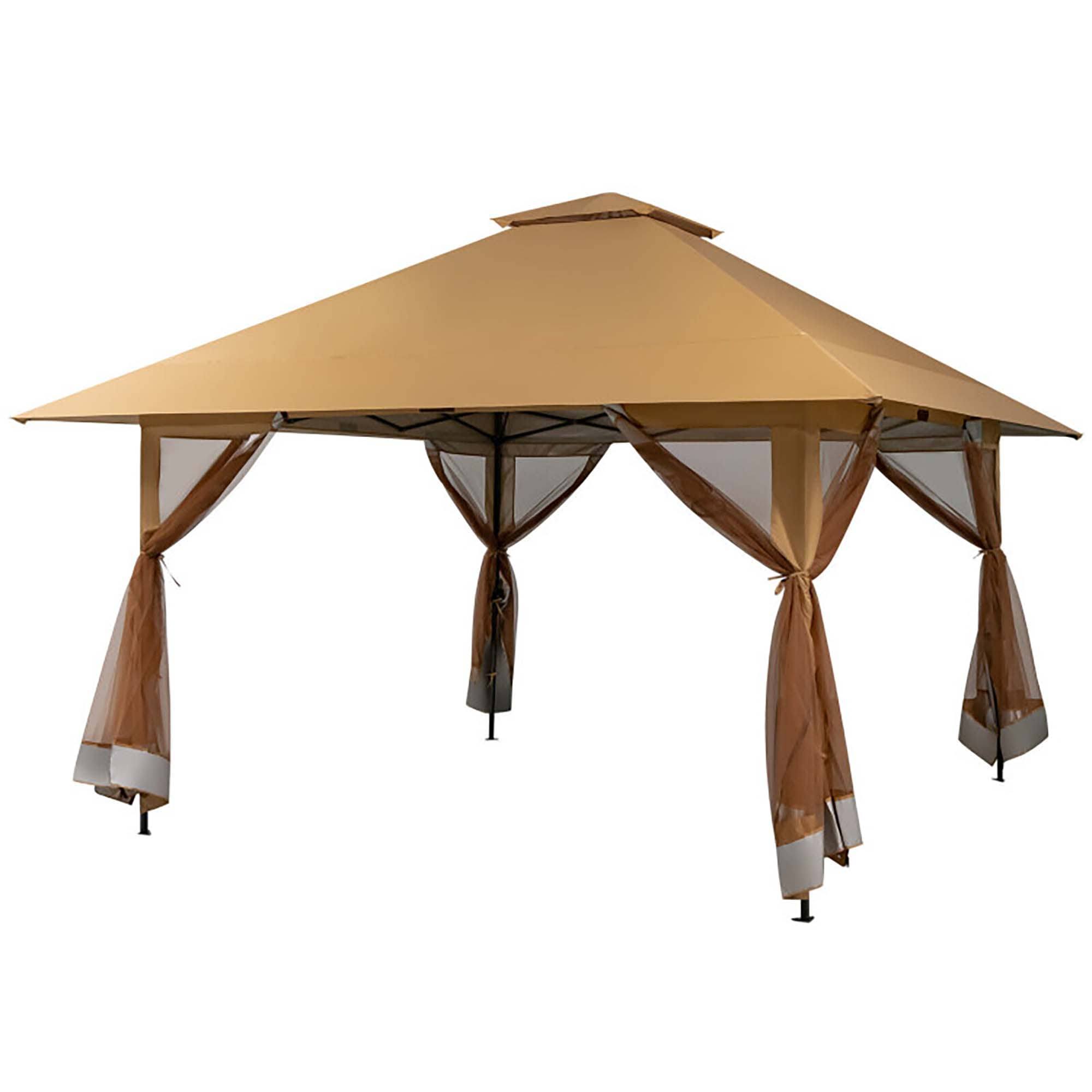 CASAINC 13 ft x 13 ft Pop up Instant Gazebo Canopy Tent Square Brown Metal Polyester Roof Pop up Gazebo CA014K A at Lowes