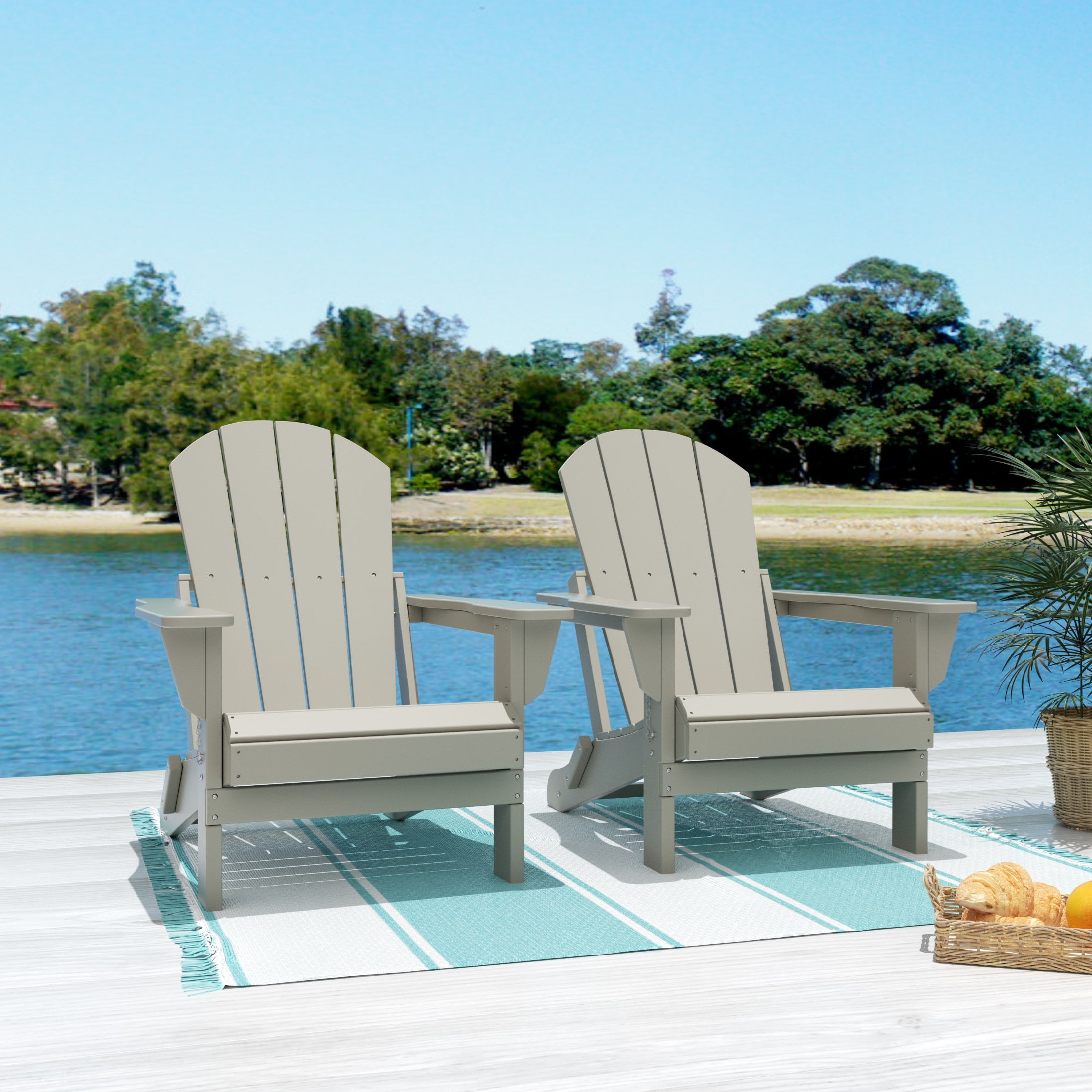 Sand Poly Adirondack Folding Outdoor Accent Chairs, Set of 2