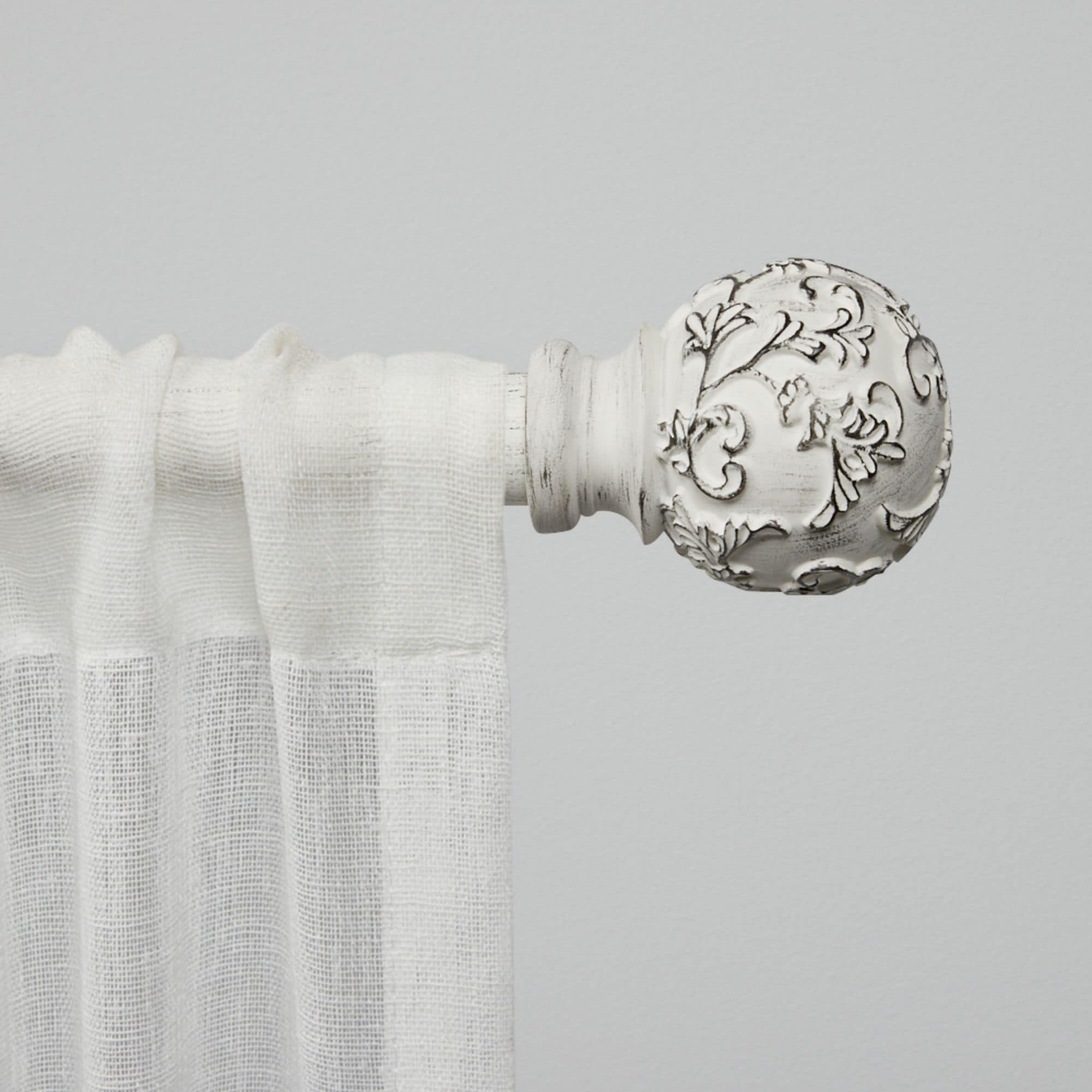 Exclusive Home Vine 66-in to 120-in Distressed white Iron Single curtain rod with Finials