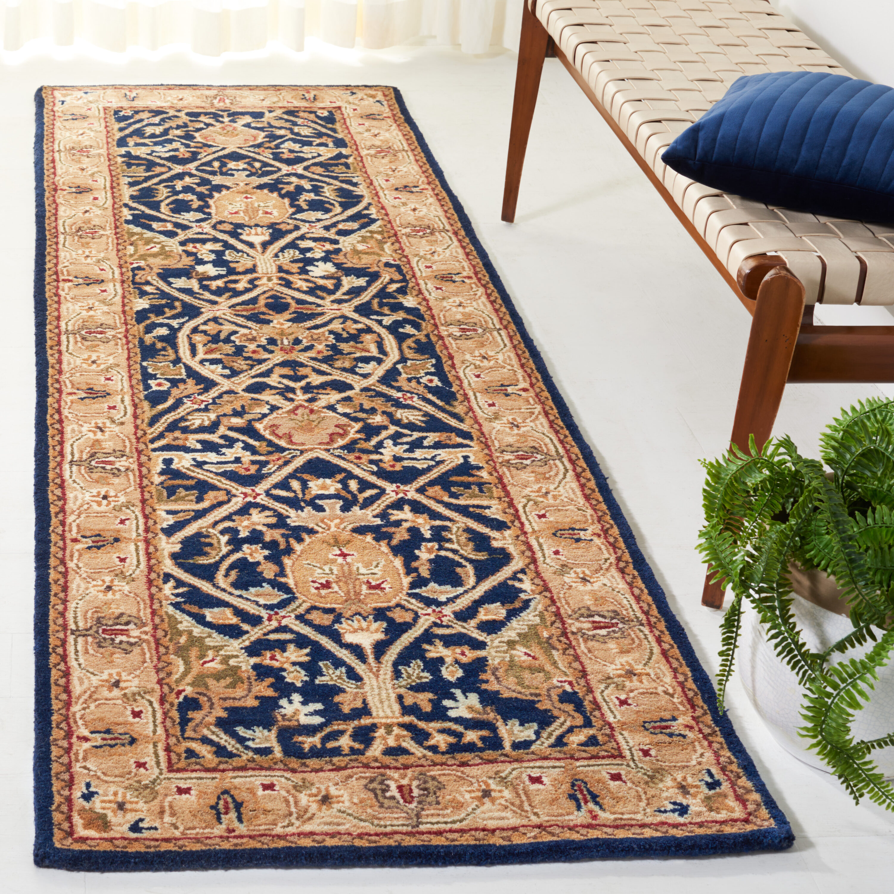  Pl819 Blue/Gold Traditional 2ft-6in x 12ft Runner Rug