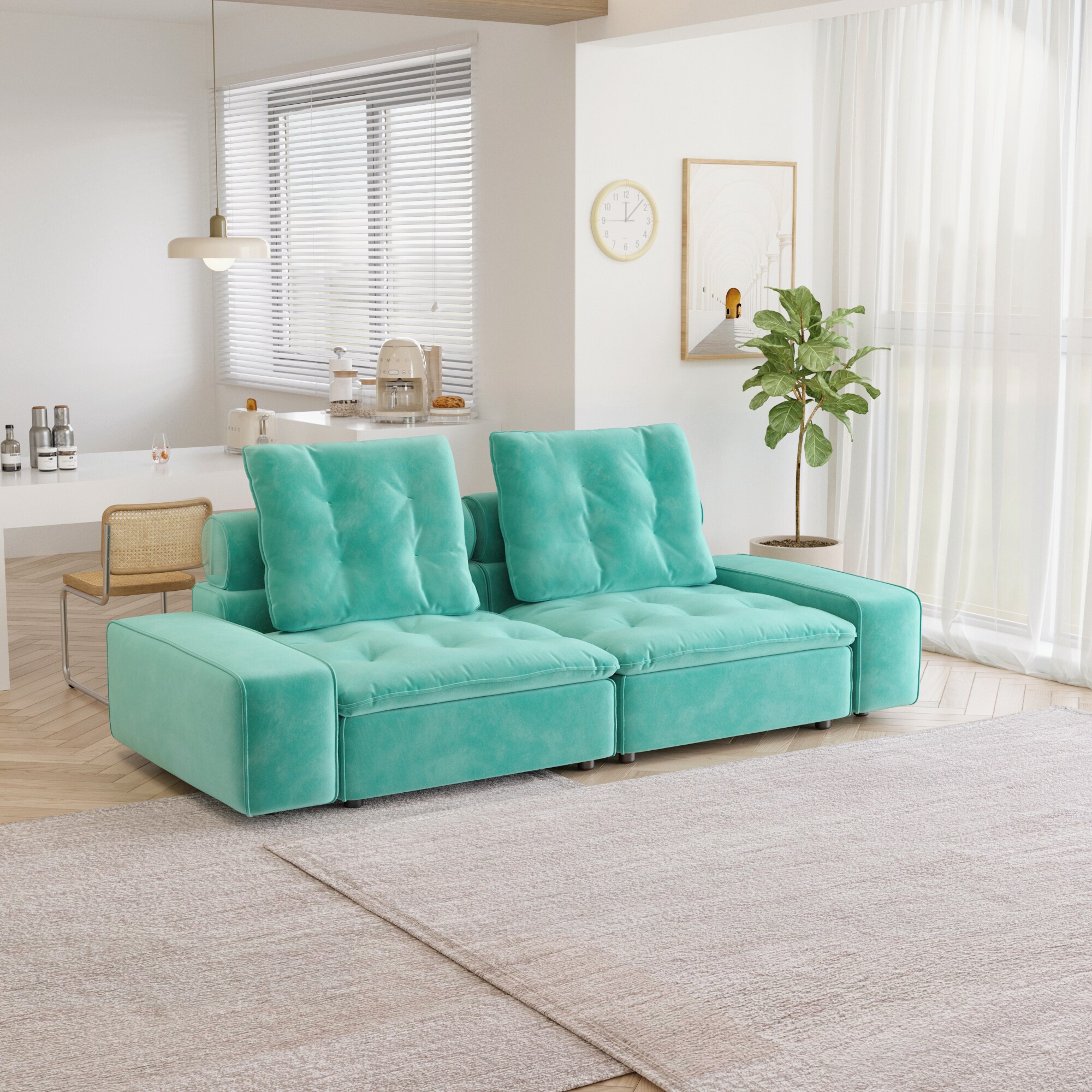 BuotiqHom DH-S2-136TB 102-in Modern Tiffany Blue Velvet 2 -seater Loveseat