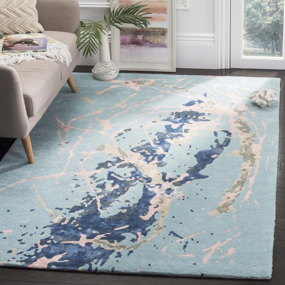 Soho Blue and Light Pink Hand-Tufted Wool Area Rug