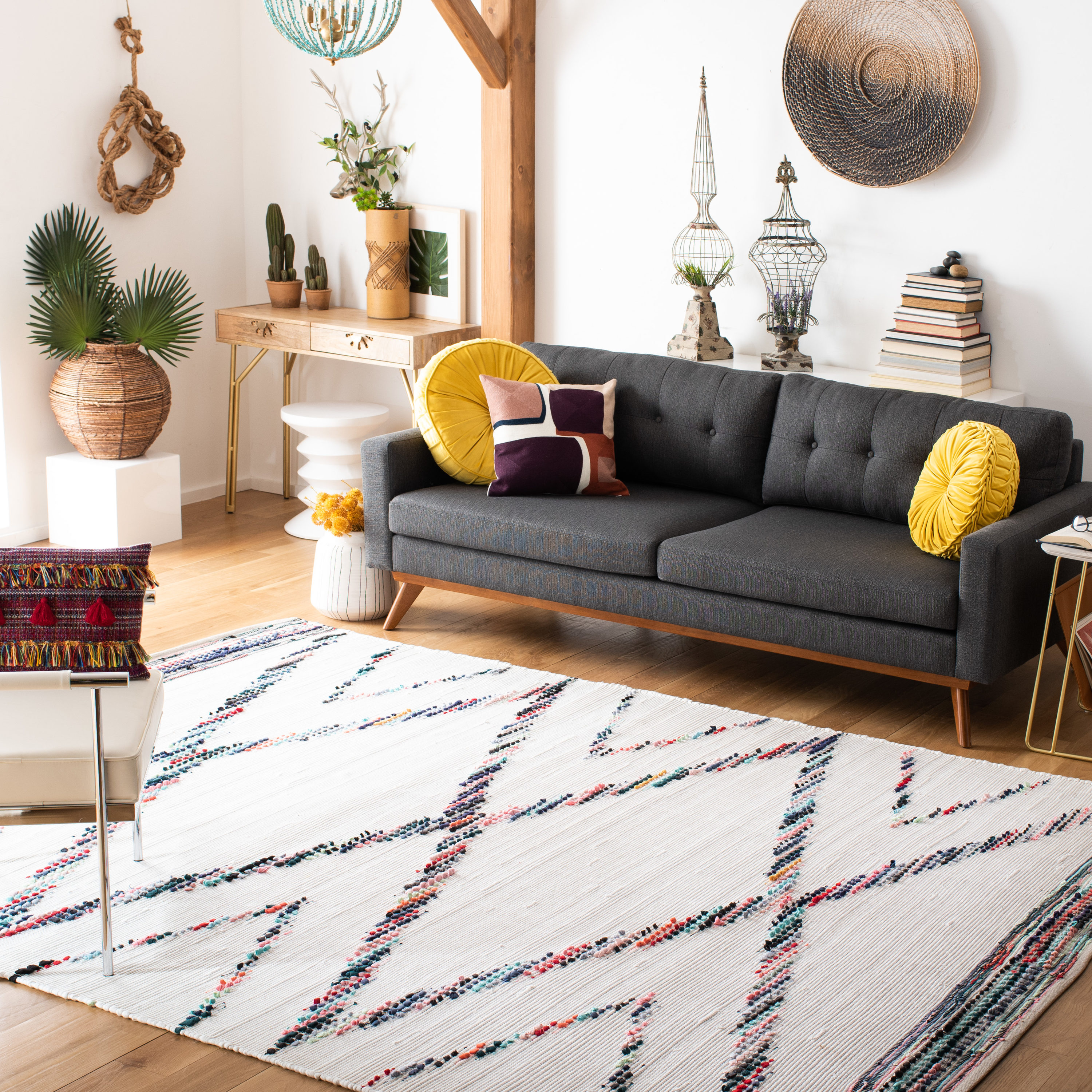 Coastal Breeze Ivory Cotton Handwoven Flatweave Area Rug - 5' x 8'