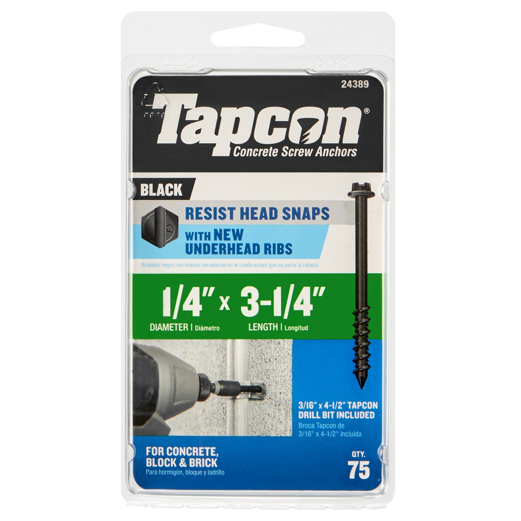 Tapcon Black 1/4-in x 3-1/4-in Concrete Screws Anchors (75-Pack) in the ...