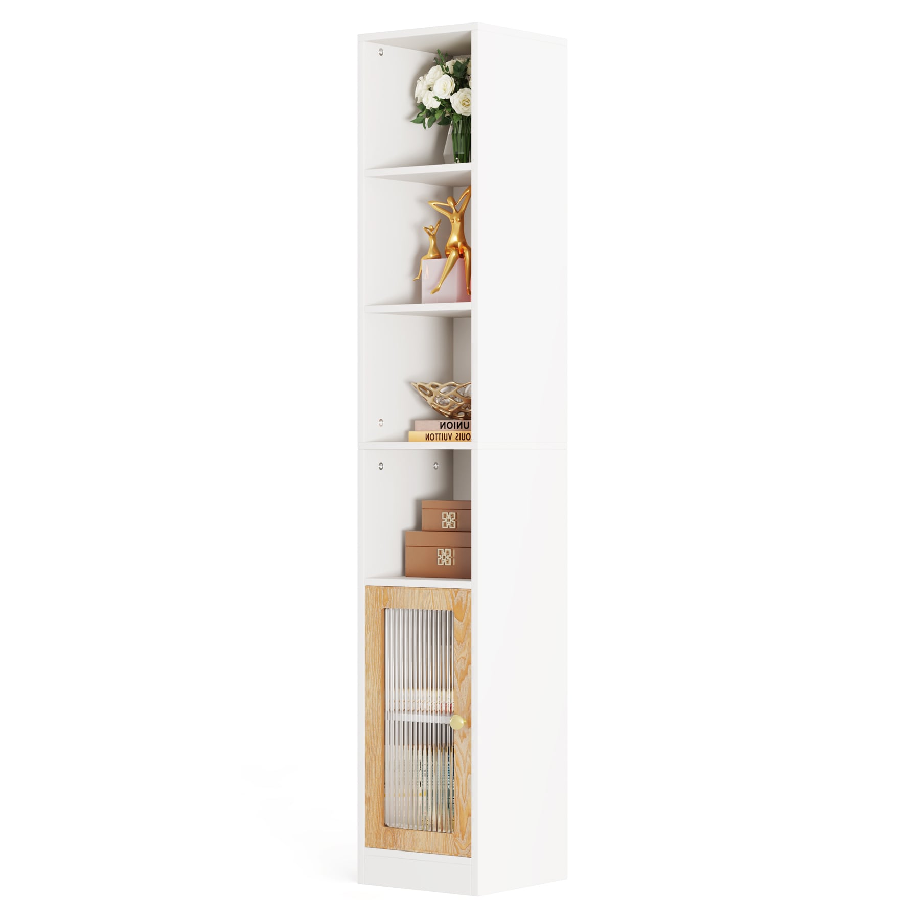 Tribesigns HOGA-XK00324 White Particleboard 6-Shelf Corner Bookcase with Doors (11.81-in W x 70.87-in H x 11.81-in D) Unfinished