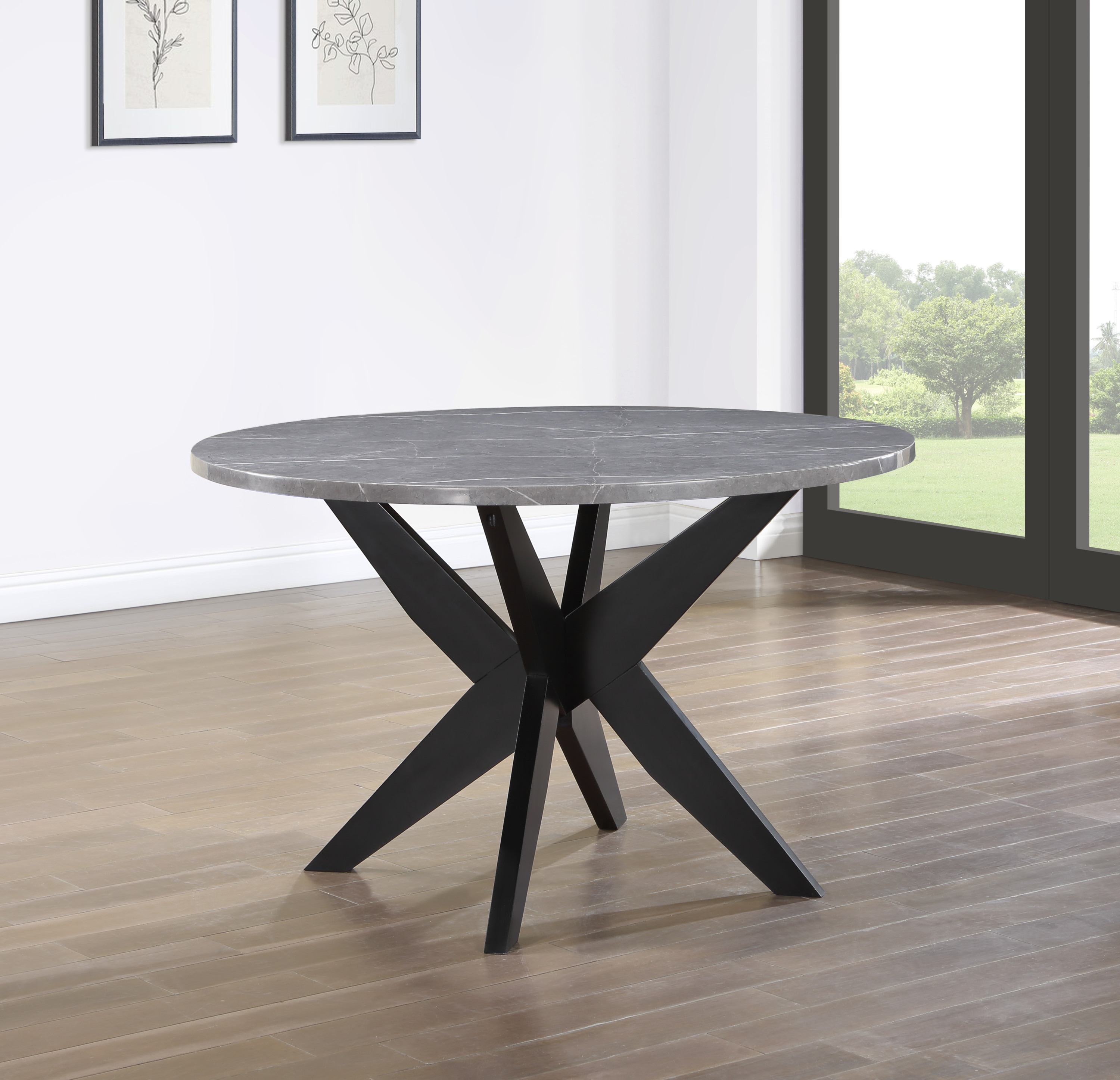 Steve Silver AMY4848T Amy Ebony Round Transitional Dining Table, Faux marble with Ebony Wood 48-in L x 30-in H