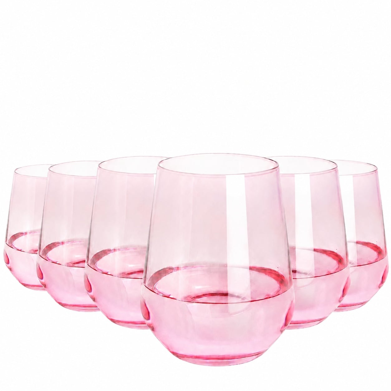 Aoibox  15 oz Pink Hand Blown Lead Free Crystal Stemless Wine Glasses Dishwasher Safe Drinkware Set Set of 6