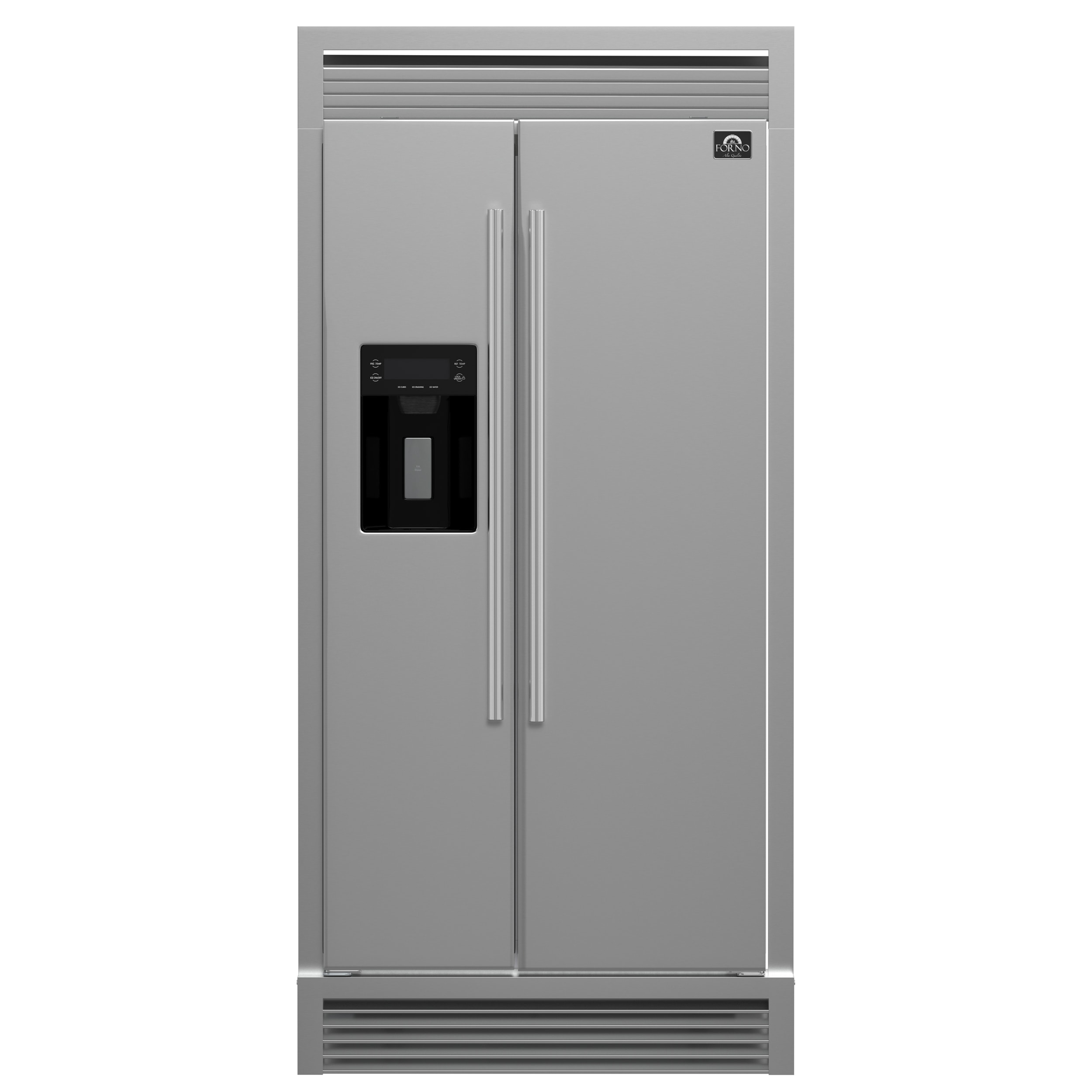 FORNO FFRBI1844-40SG Salerno 20-cu ft Counter-Depth Side-by-Side Refrigerator Built-In with Ice Maker ,Water and Ice Dispenser ( Stainless steel ) ENERGY STAR Certified