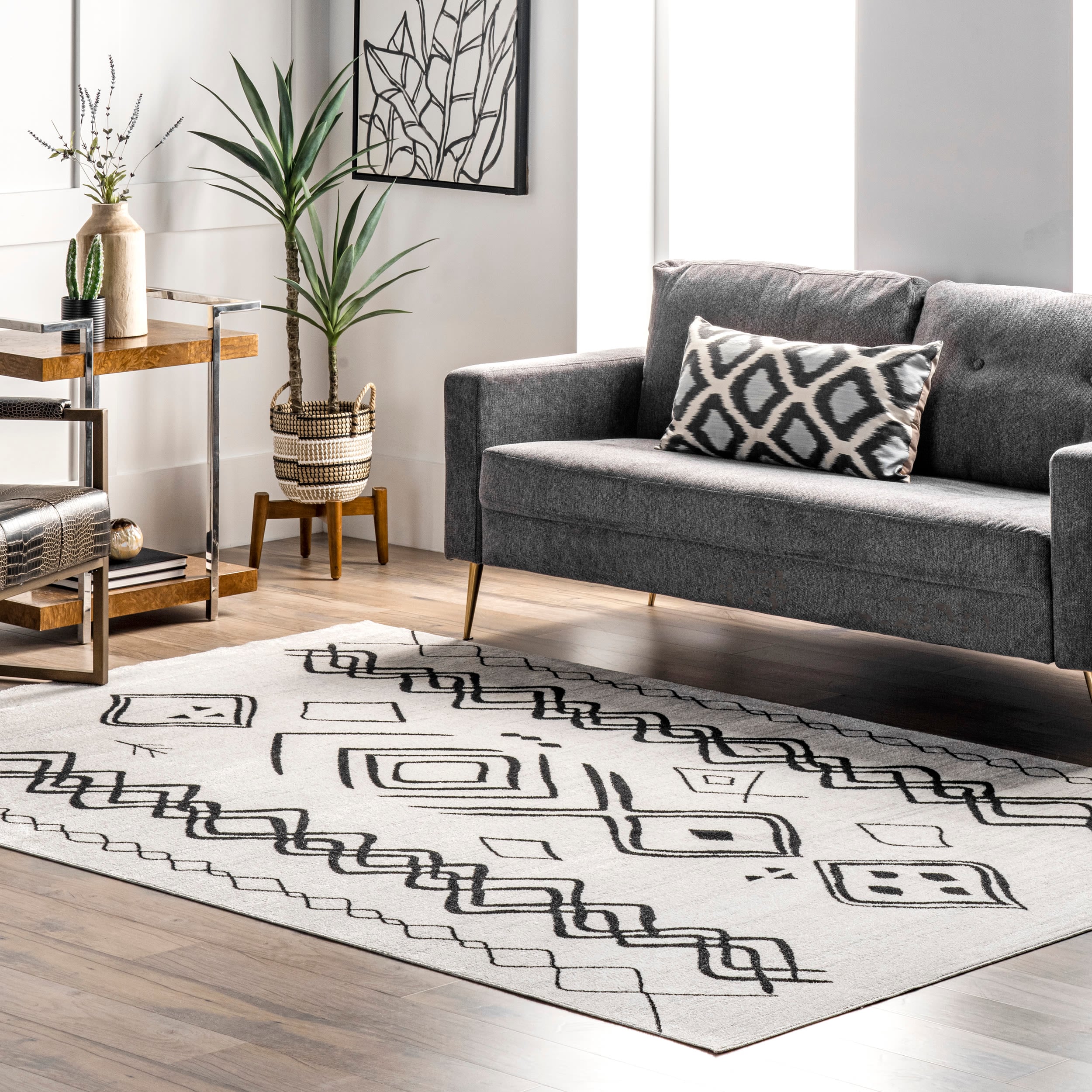 nuLOOM KKON04A-8010 Motion 8 x 10 (ft) Loomed Polyester Grey Rectangular Indoor Geometric Machine washable Area rug