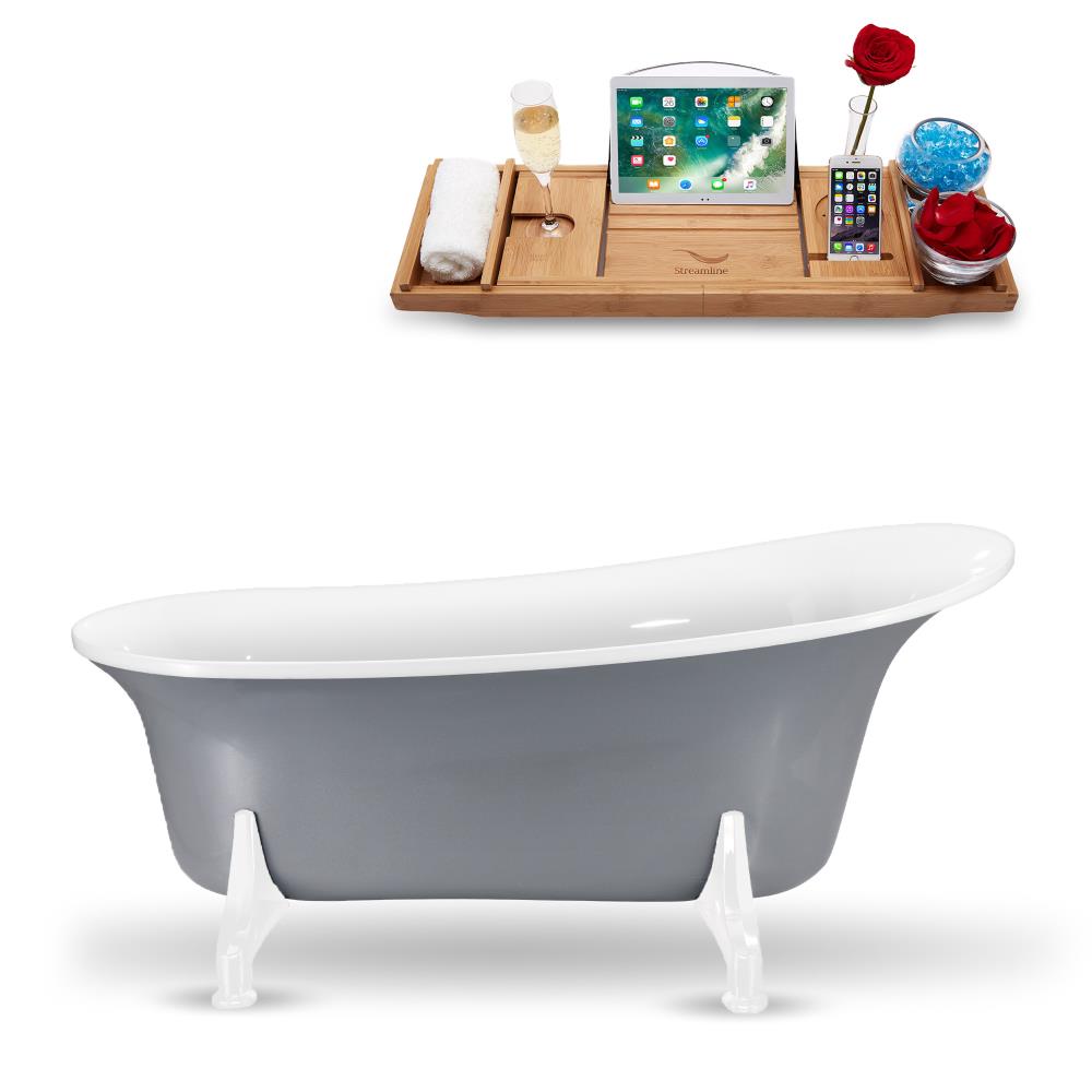 Streamline N1101WH 66.9292-in x 30.7087-in Glossy Grey Acrylic Oval Clawfoot Soaking Bathtub with Drain (Reversible Drain)