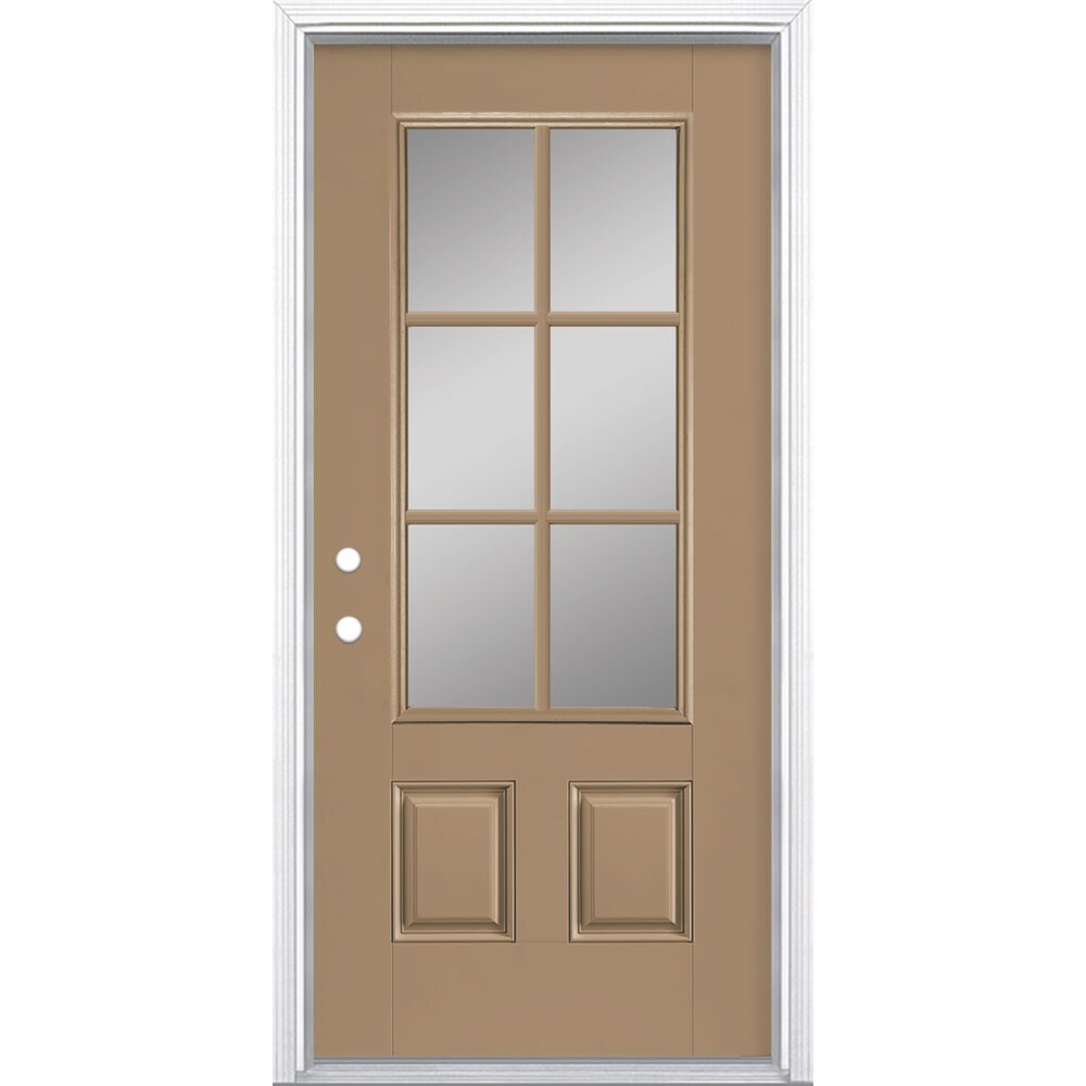 Masonite 897704 36-in x 80-in Fiberglass 3/4 Lite Right-Hand Inswing Warm Wheat Painted Prehung Single Front Door with Brickmould Insulating Core