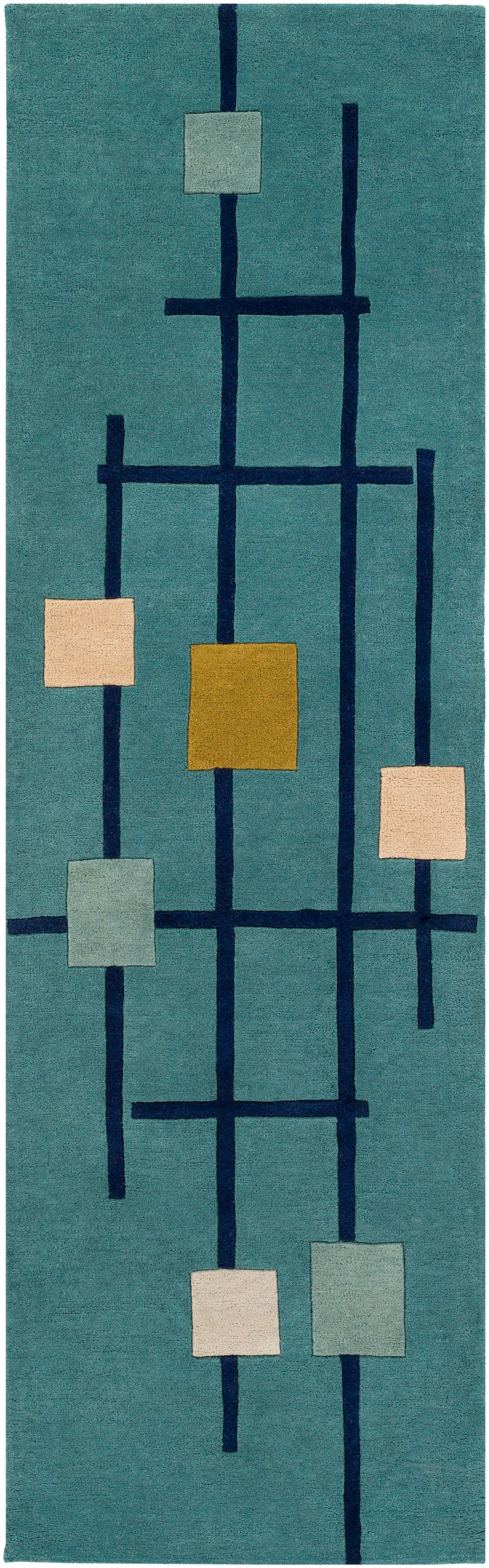 Livabliss FM7201-312 Forum 3 x 12 (ft) Tufted Wool Teal Rectangular Indoor Geometric Mid-Century Modern Runner rug