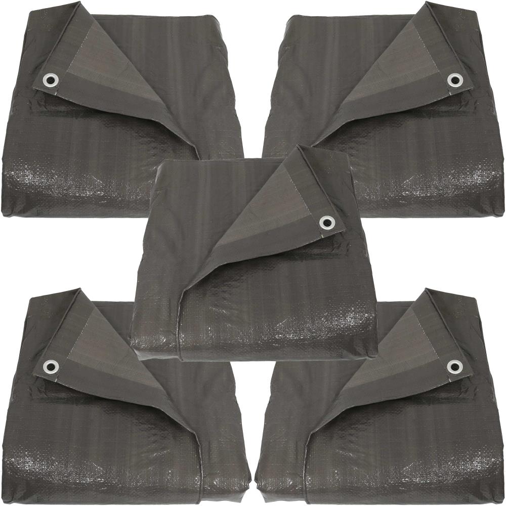 Sunnydaze Decor FI-DGT1216-5PK 12-ft x 16-ft Gray Waterproof Standard Plastic 5-Mils Tarp