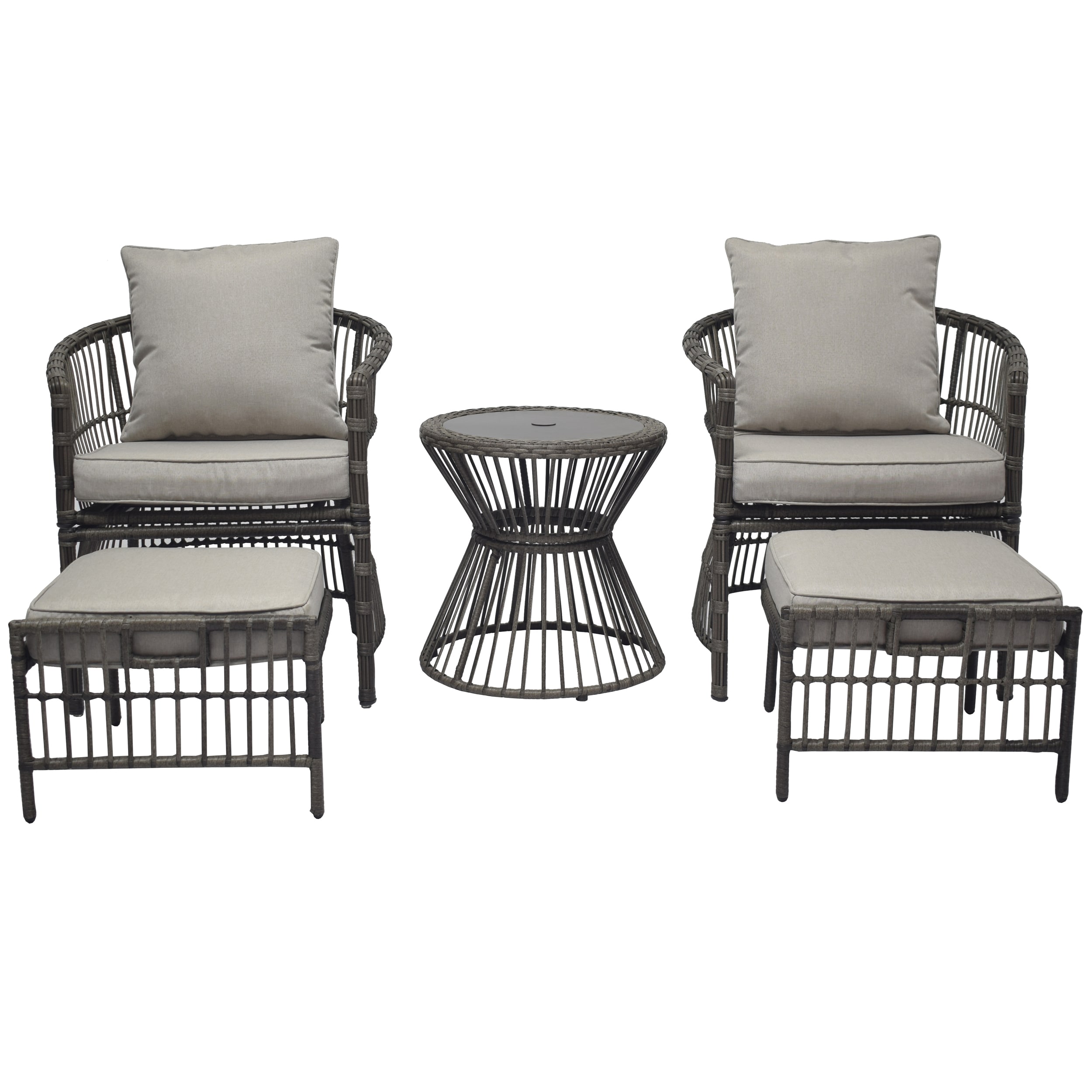 Patio chairs with slide store under ottomans