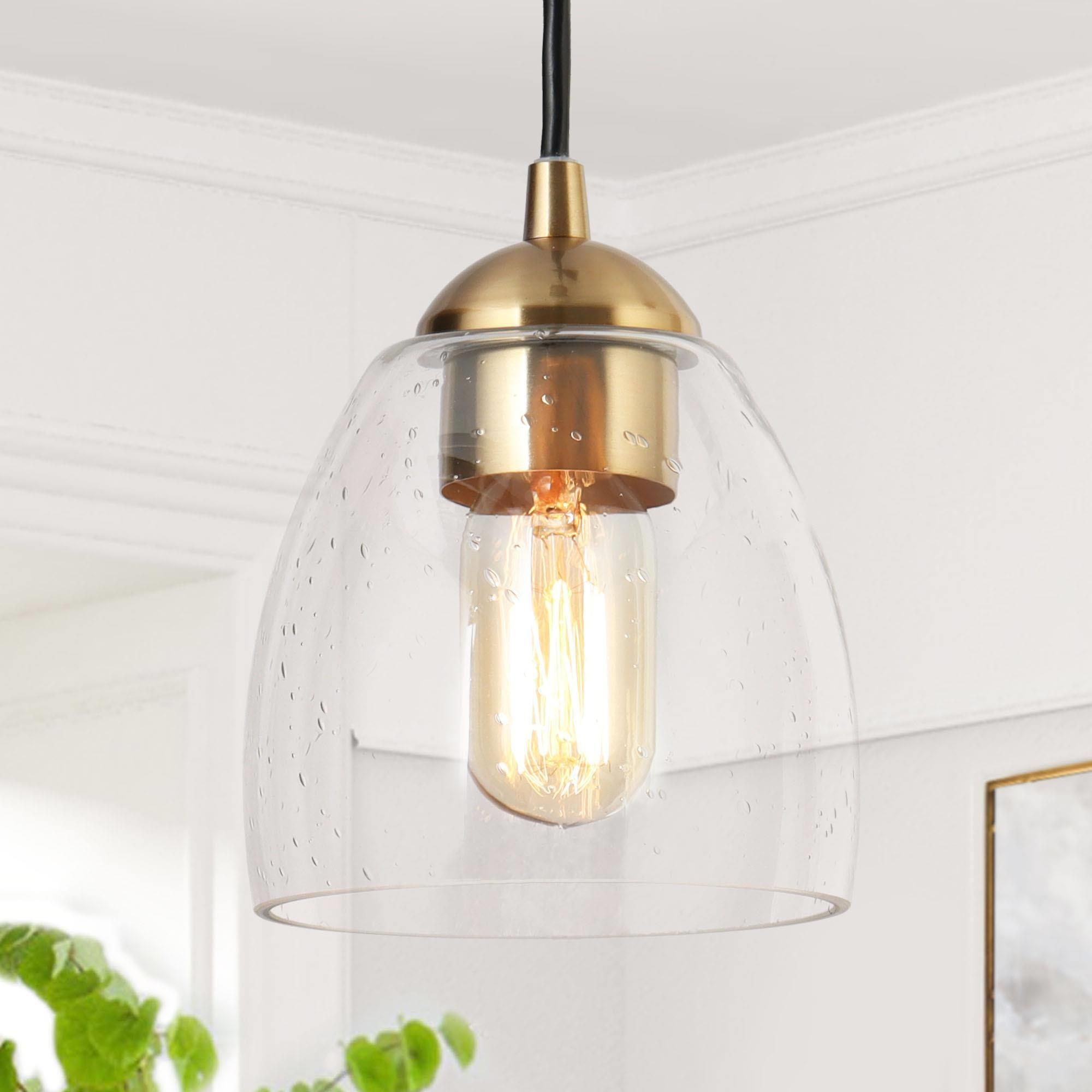 ZEVNI Harare Black/Brass Transitional Seeded Glass Dome LED Mini ...