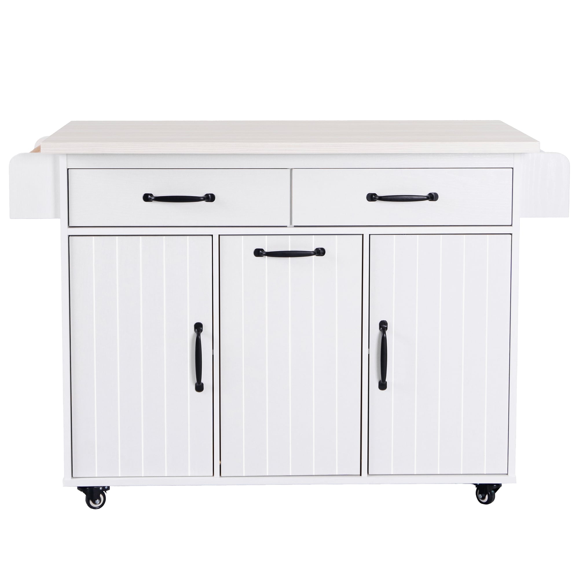 Kahomvis KK-QPO2-AAW White MDF Base with MDF Wood Top Rolling Kitchen Island ( 20-in x 44-in x 35-in )