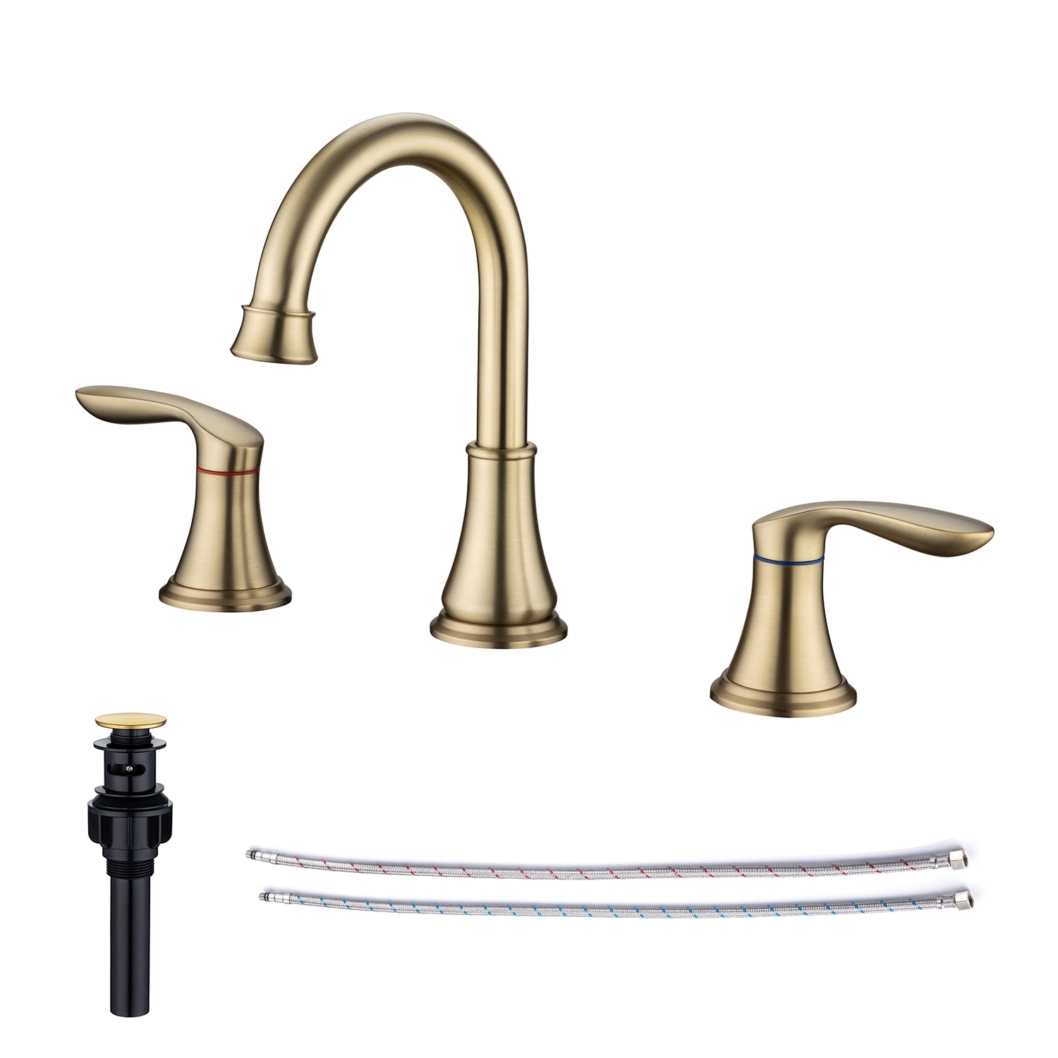 Rainlex Widespread Faucet 2 handle Bathroom Faucet with Drain Assembly Brushed Gold #RX83001LSJ