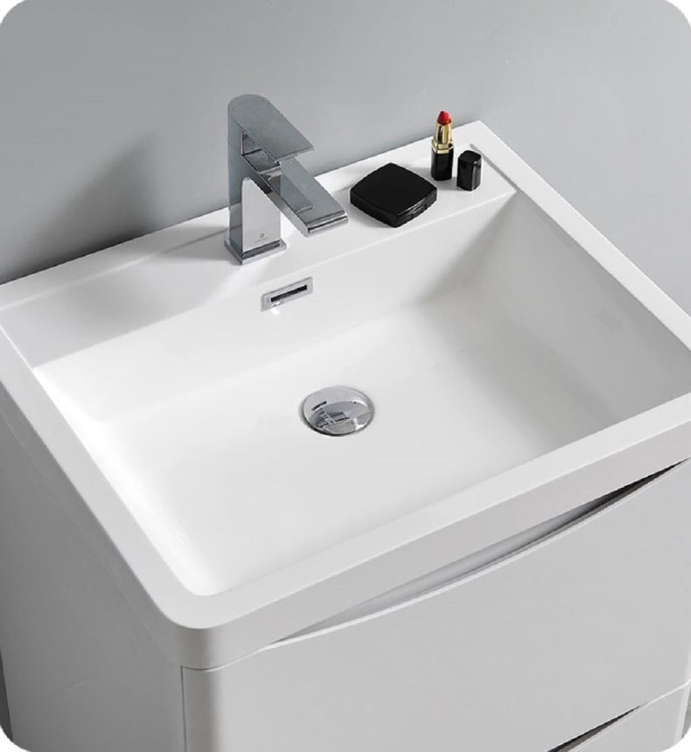 Fresca Senza 40-in Glossy Gray Single Sink Bathroom Vanity with White ...