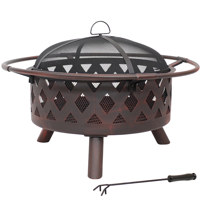 Bronze Steel Wood Burning Fire Pit, Fire Pit Screen Cover 30 Inch