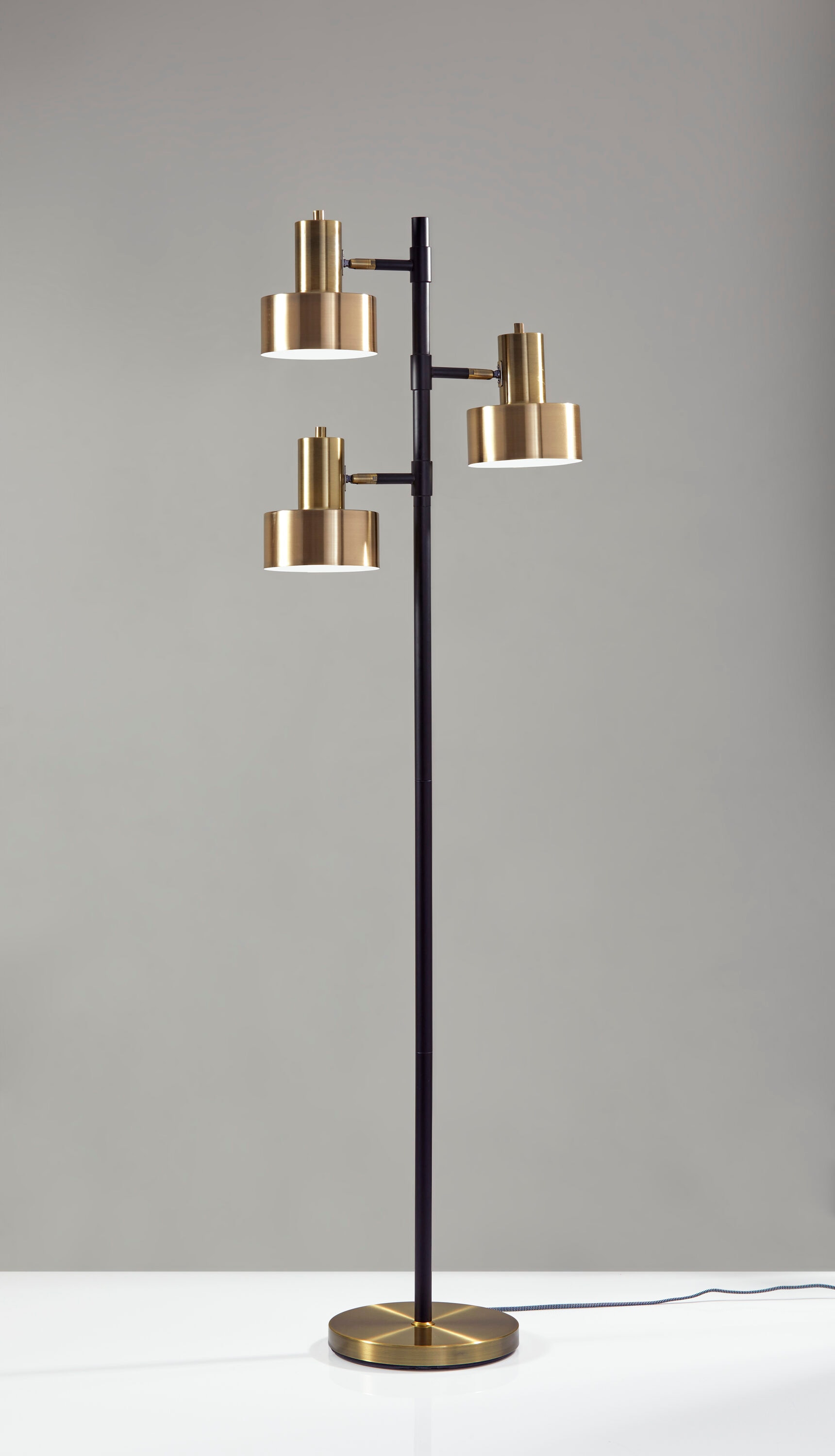 Arcadian Adjustable Triple-Arc Matte Black & Brass Floor Lamp