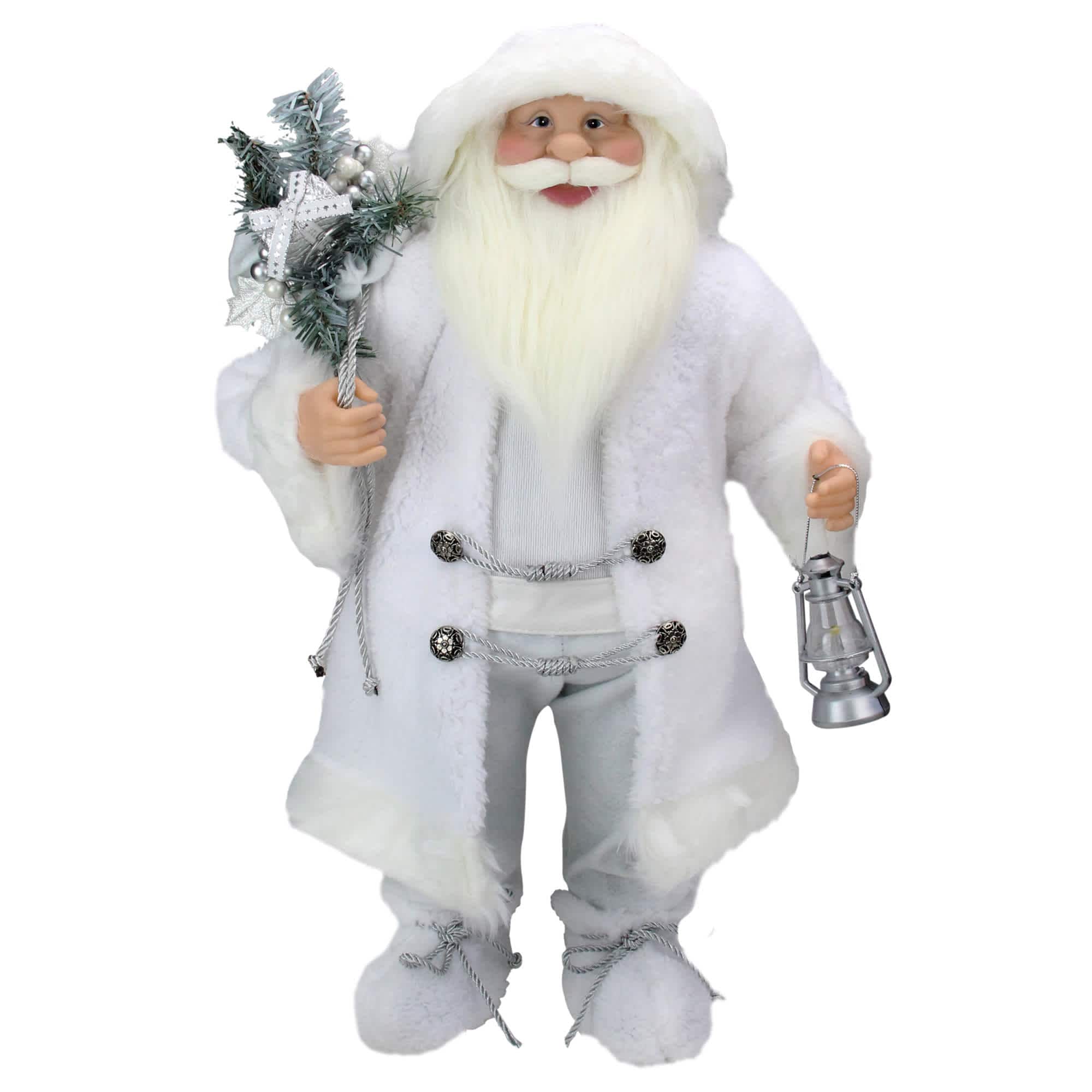 Northlight 24 inch White Silver Santa Claus with Lantern Christmas