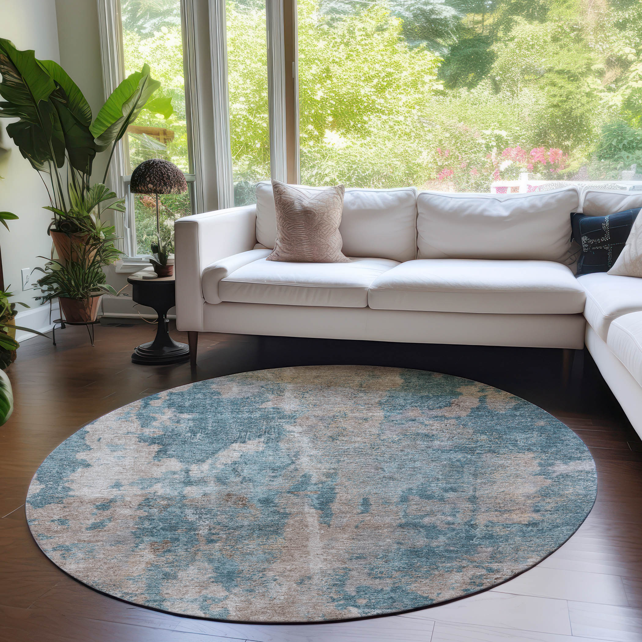 Addison Rugs ACN573TE8RO Chantille ACN573TE 8 x 8 (ft) Polyester Teal Round Indoor/Outdoor Mid-Century Modern Machine washable Area rug