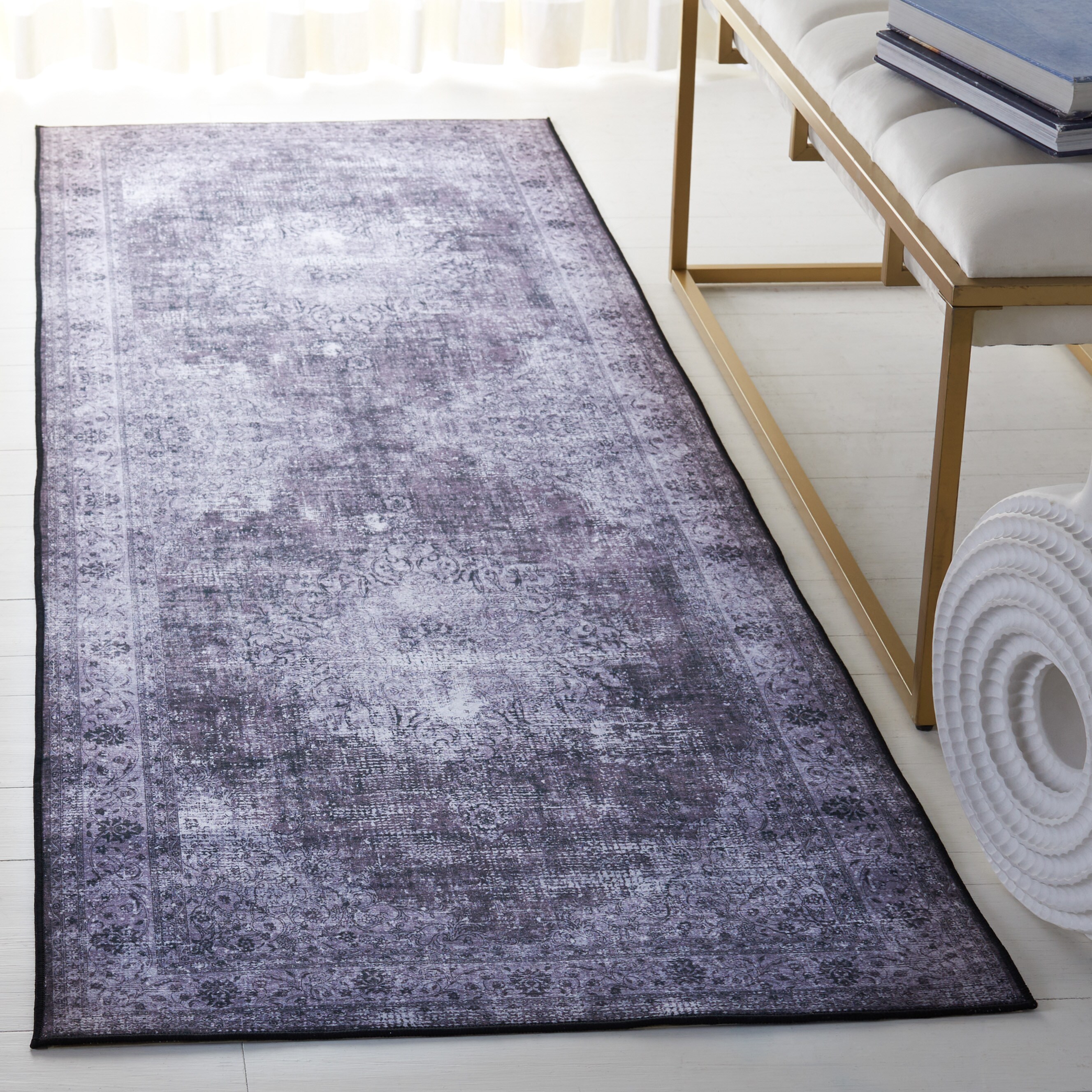 Safavieh TSN190Z-28 Tucson 3 x 8 (ft) Loomed Polyester Black/Gray Rectangular Indoor Border Machine washable Runner rug