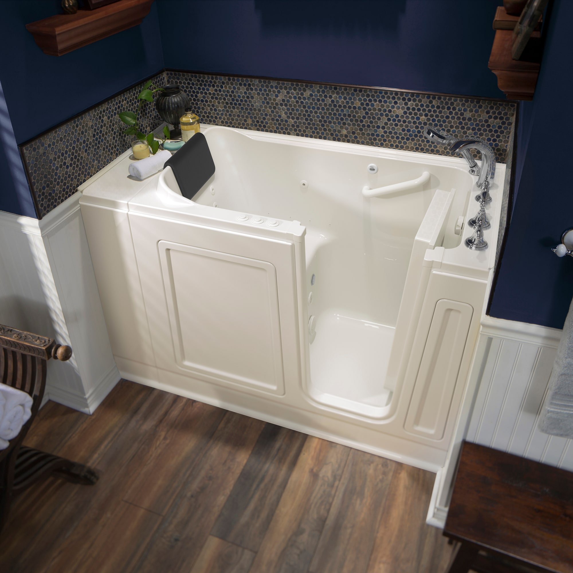 American Standard 2848.119.CRL 28.0-in x 48.0-in Linen Acrylic Rectangular Walk-in Whirlpool and Air Bath Combination Tub with Faucet Hand Shower with Drain ( Right Drain )