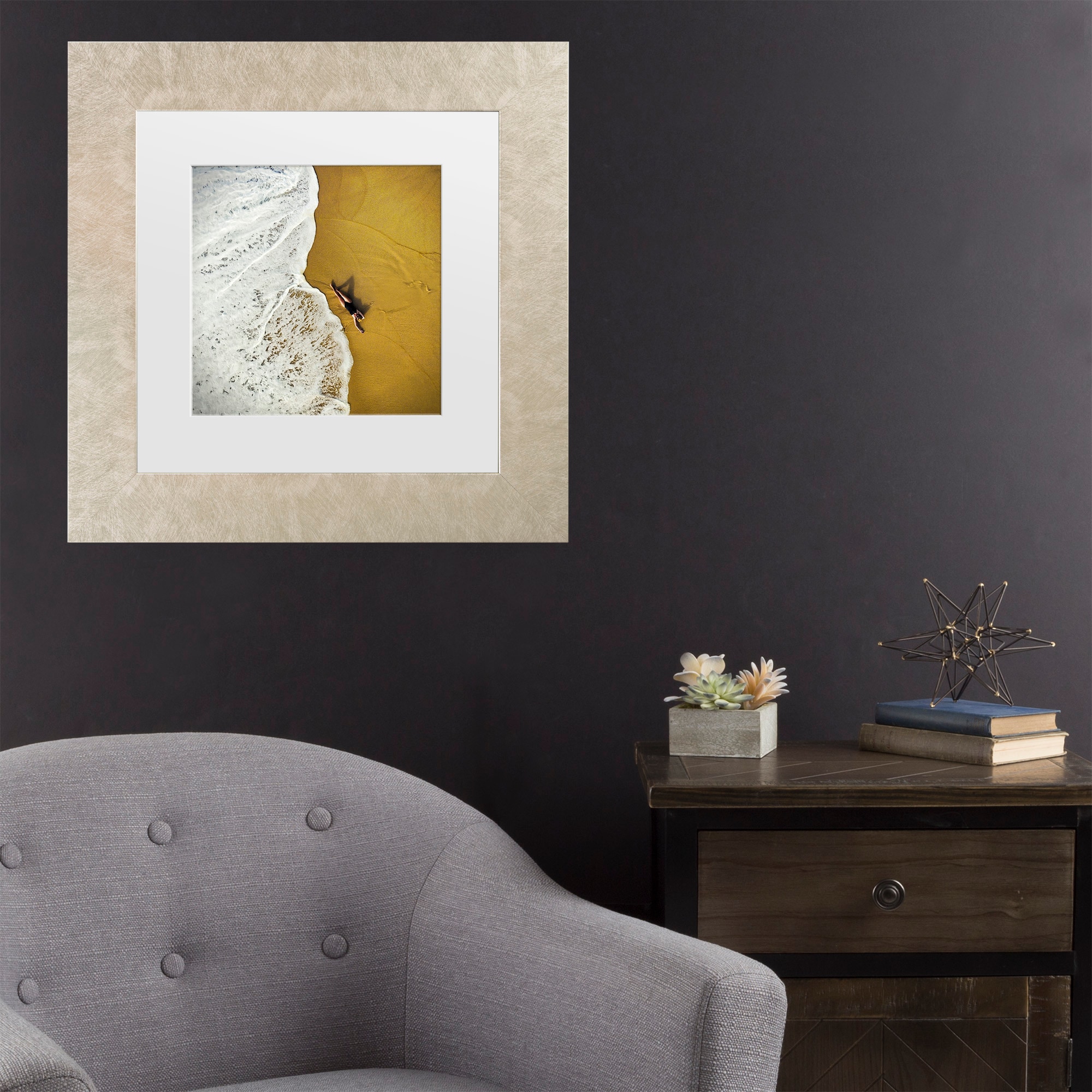 Champagne Framed Beach Scene Canvas Print for Nursery
