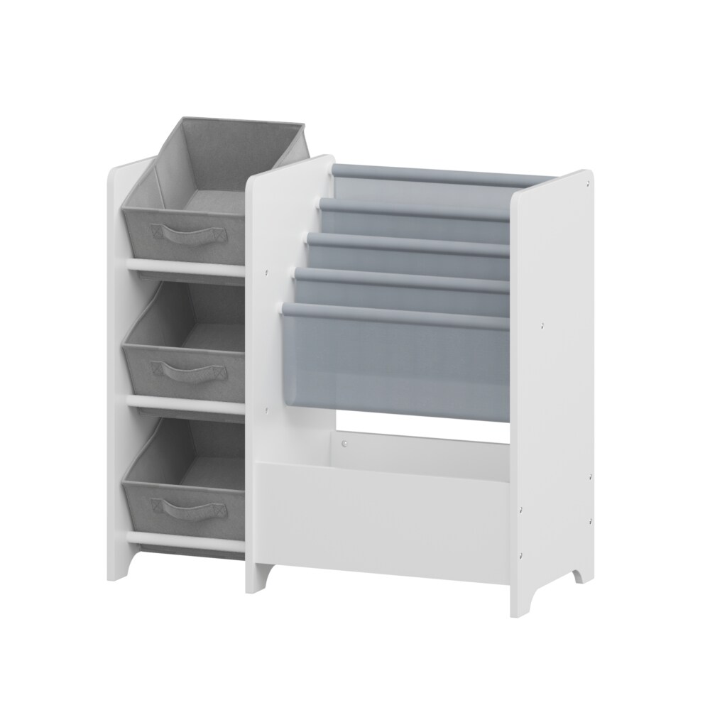 REIBII Kids Bookcase Toy Storage Organizer with 4 Tiers 3 Drawers for Children Nursery Playroom Cabinet White