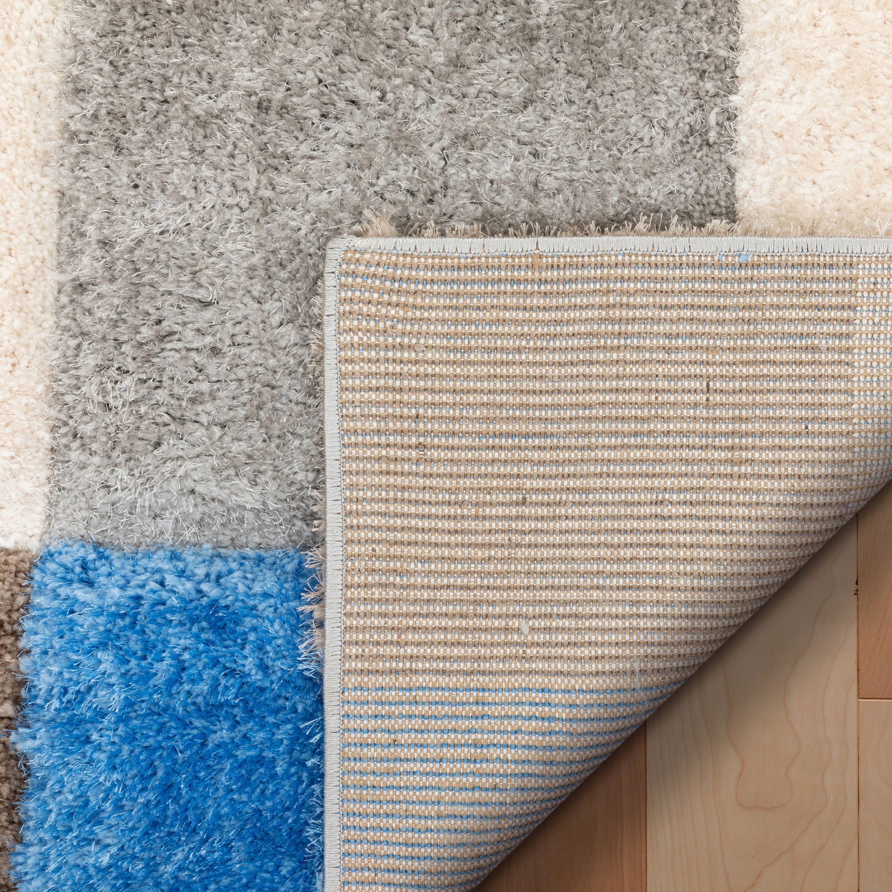 San Francisco Blue and Gray Geometric Shag Rug 8' x 10'