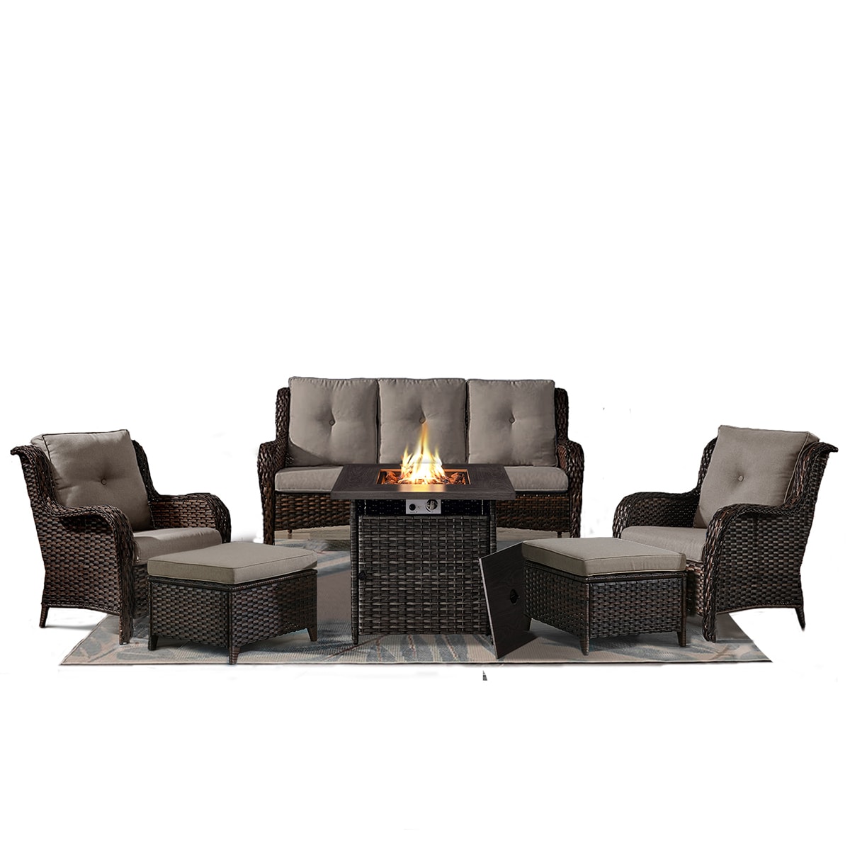 Rilyson FS013014006098-3 6 -Piece Wicker Patio Sofa Conversation Set with Gray Cushions