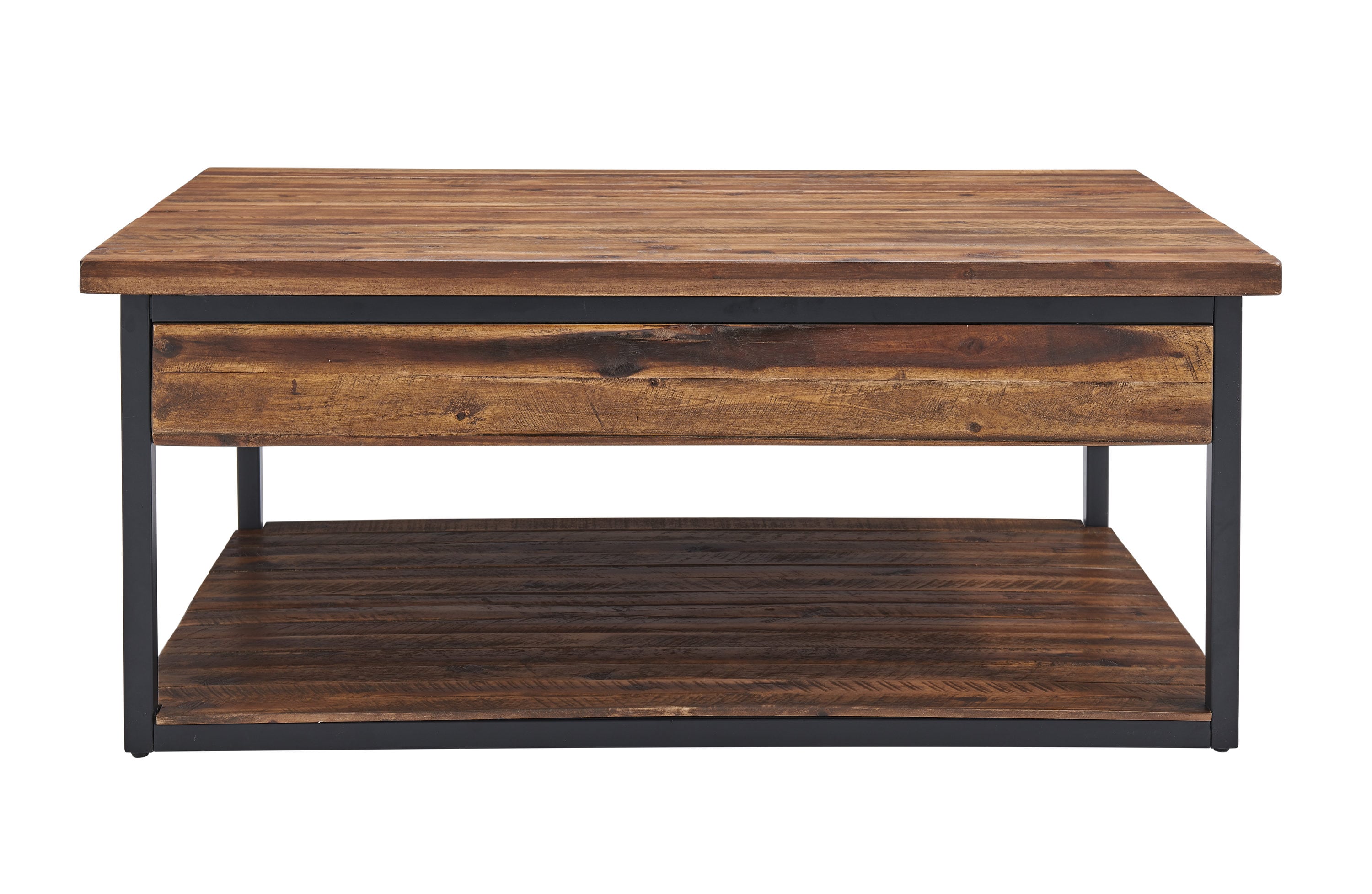 Claremont 48" Rustic Wood Coffee Table with Drawer and Shelf