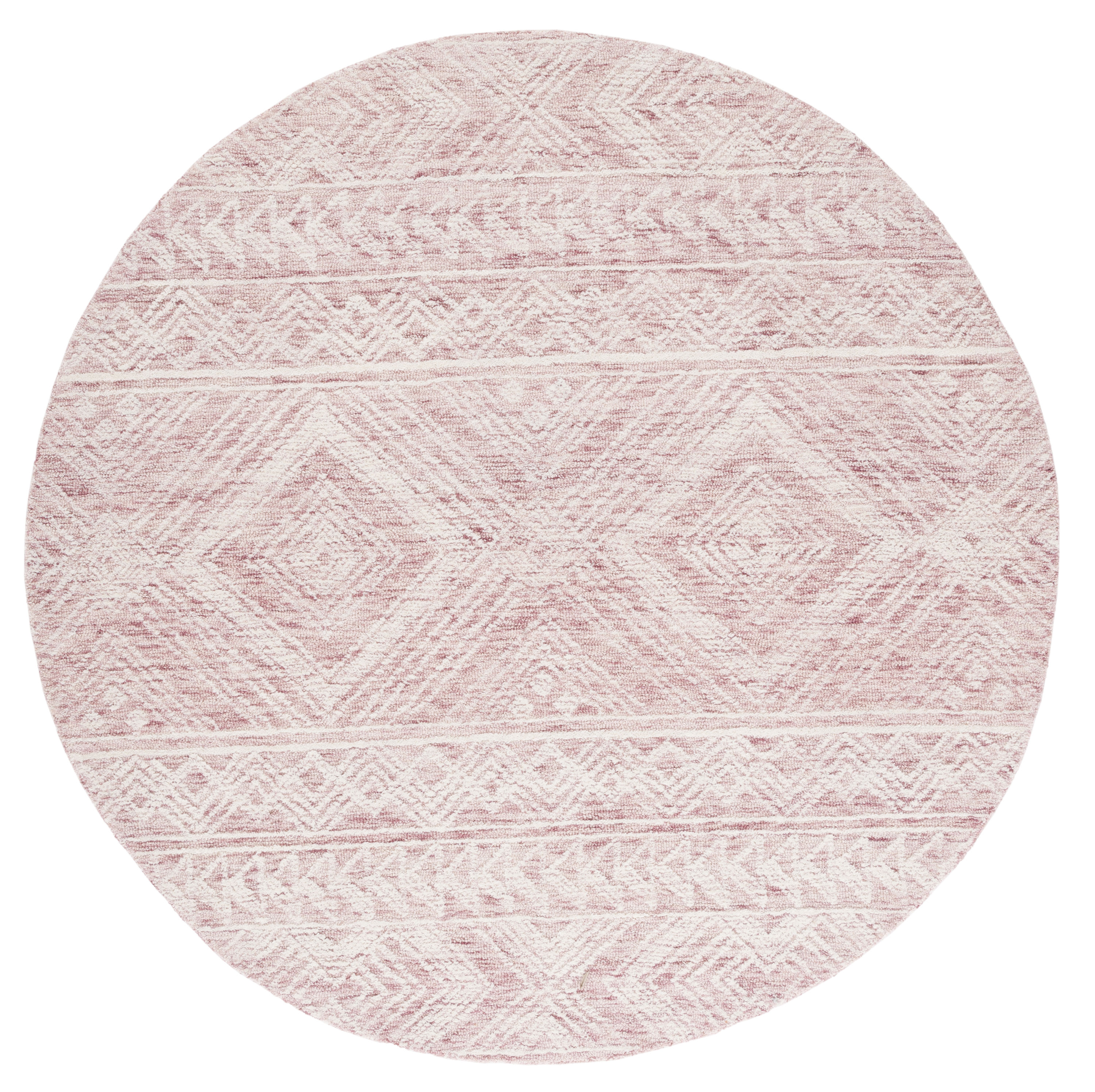 Safavieh MET906U-6R Metro Raphy 6 x 6 (ft) Tufted Wool Dark Pink/Ivory Round Indoor Geometric Bohemian/Eclectic Area rug