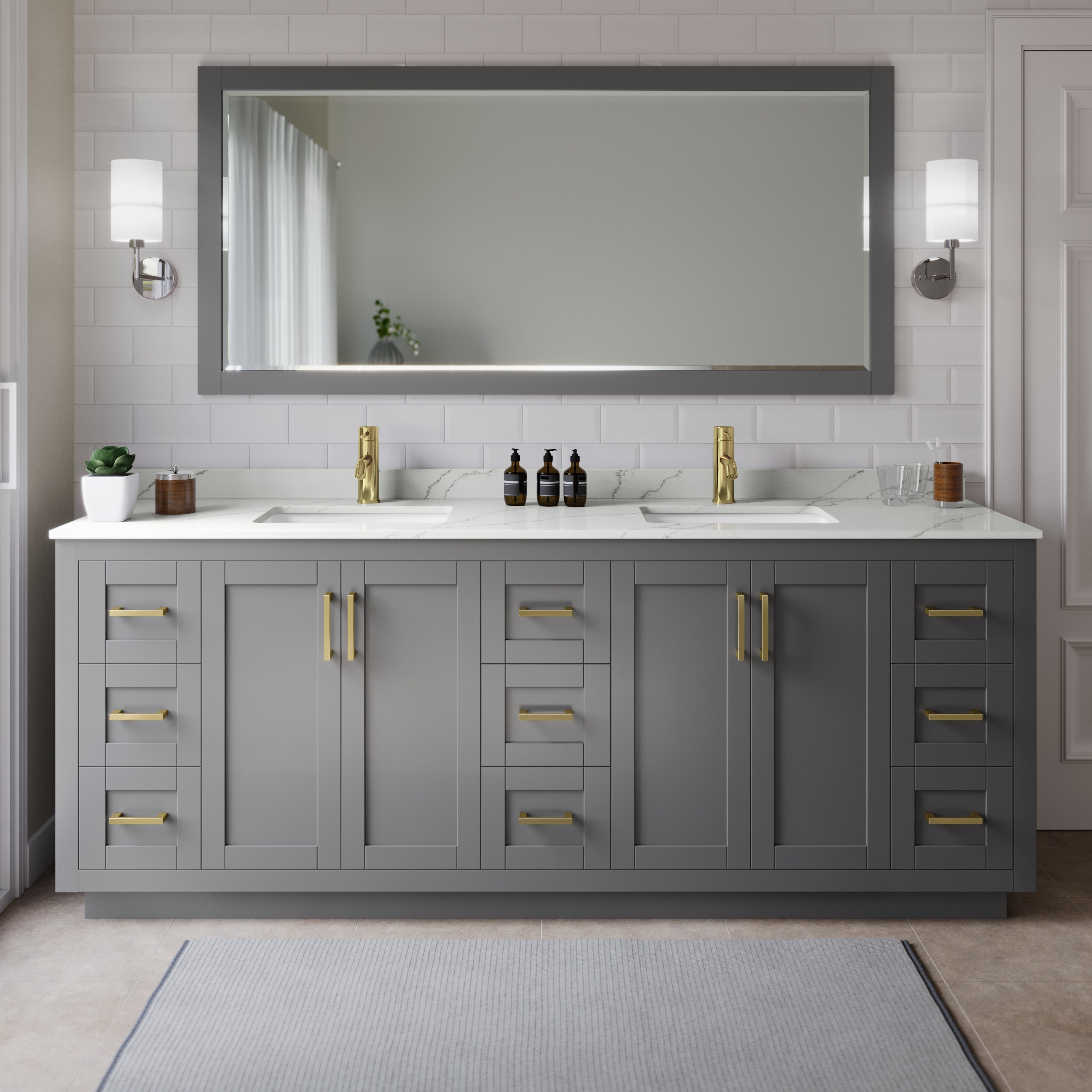 Wyndham Collection WCF292984DGGGTUNSMXX Miranda 84-in Dark Gray Undermount Double Sink Bathroom Vanity with Giotto Quartz Top